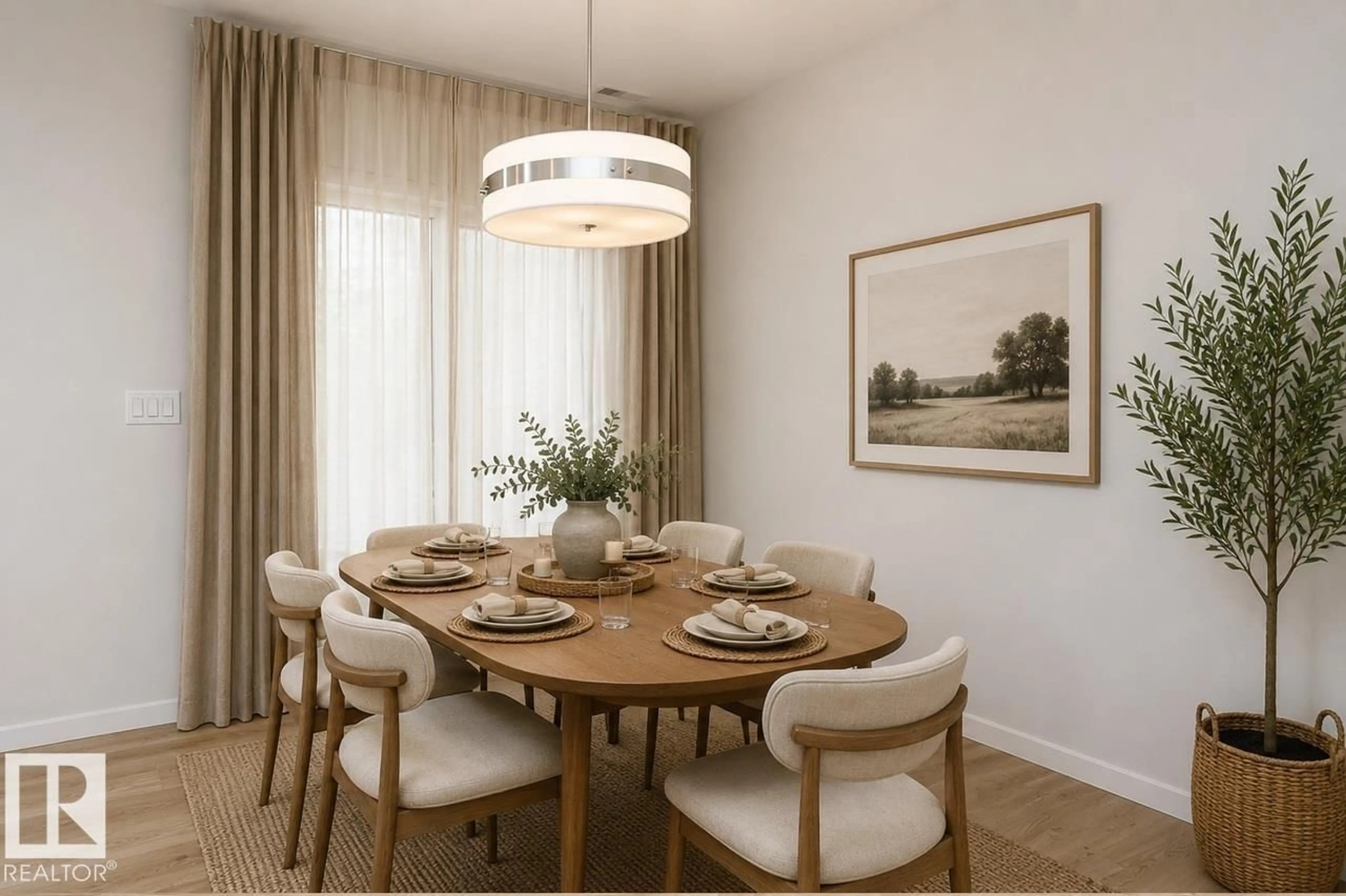 Dining room, wood/laminate floor for 22 MARIGOLD AV, Fort Saskatchewan Alberta T8L4S7