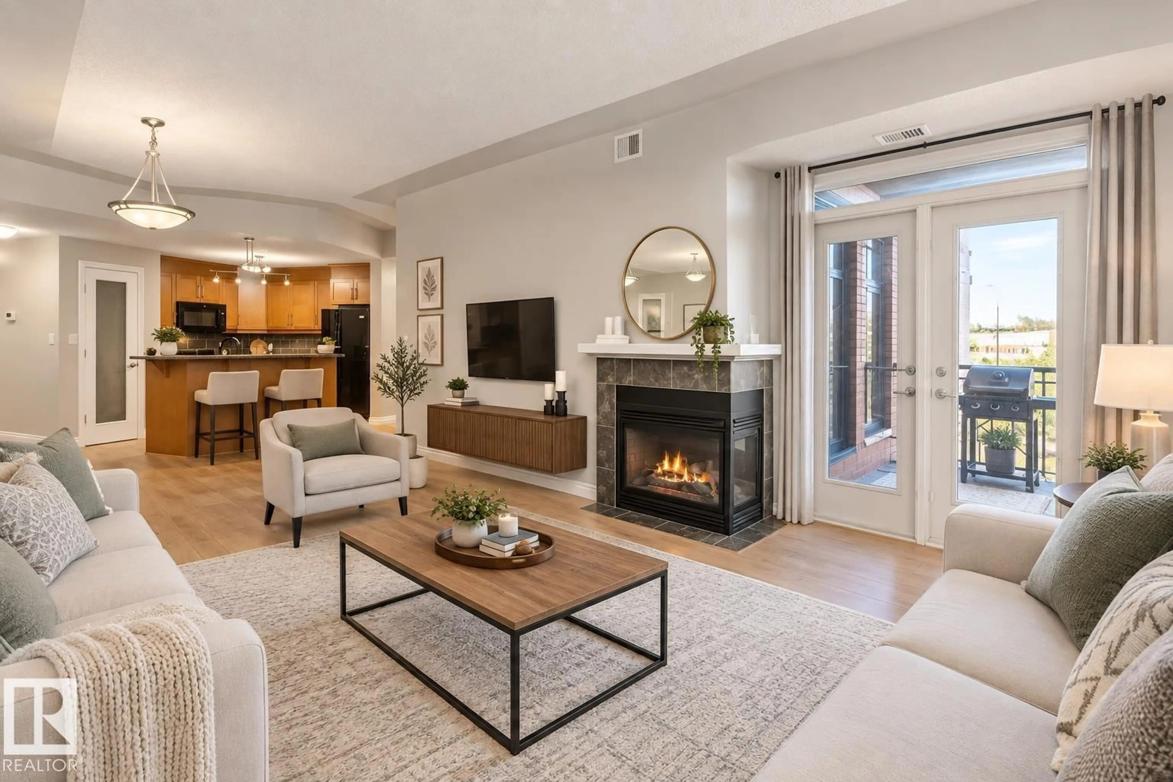 Living room with furniture, unknown for #402 - 9020 JASPER AV, Edmonton Alberta T5H3S8