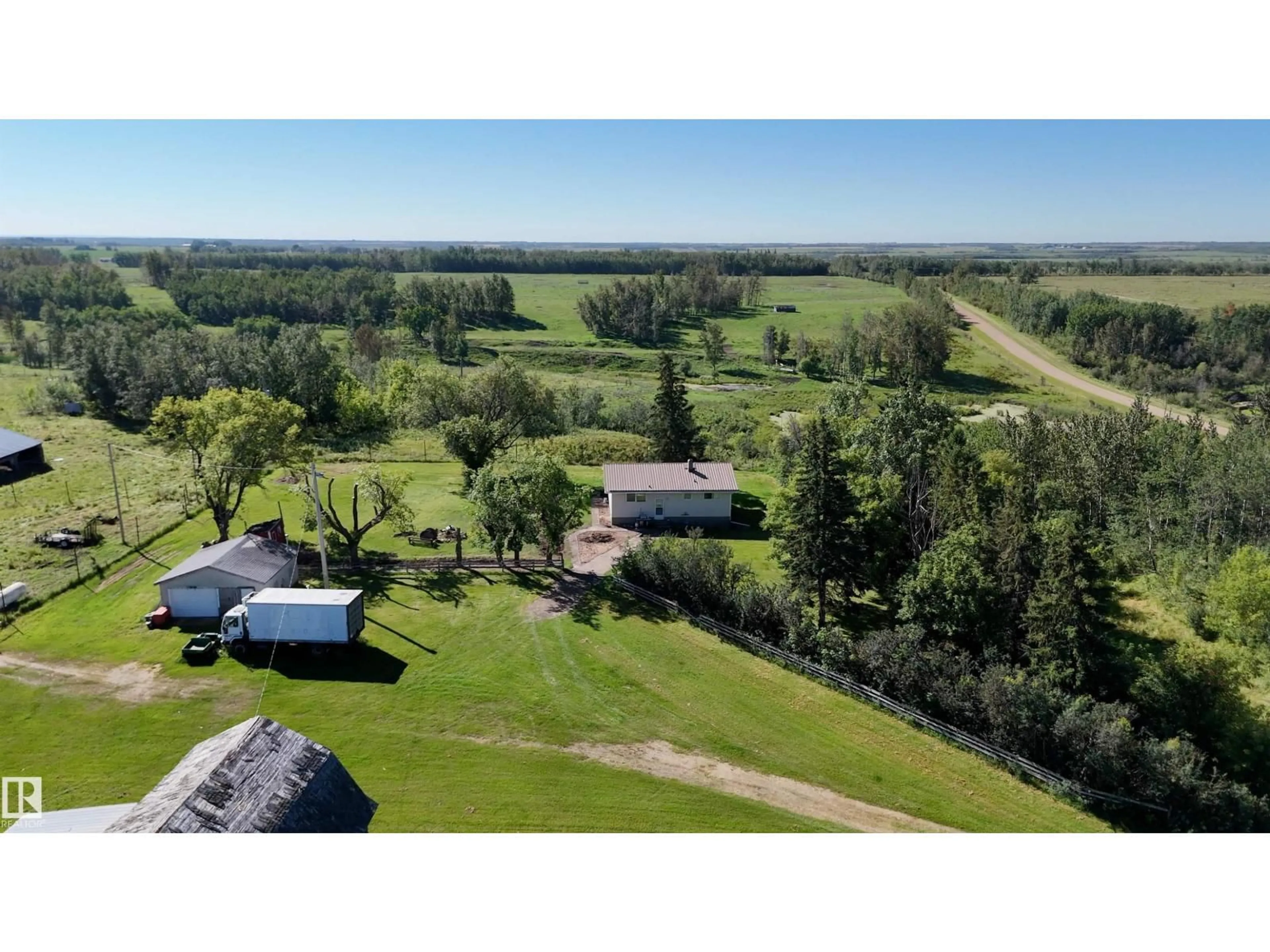 A pic from outside/outdoor area/front of a property/back of a property/a pic from drone, water/lake/river/ocean view for 58231 RGE RD 222, Rural Thorhild County Alberta T0A2V0
