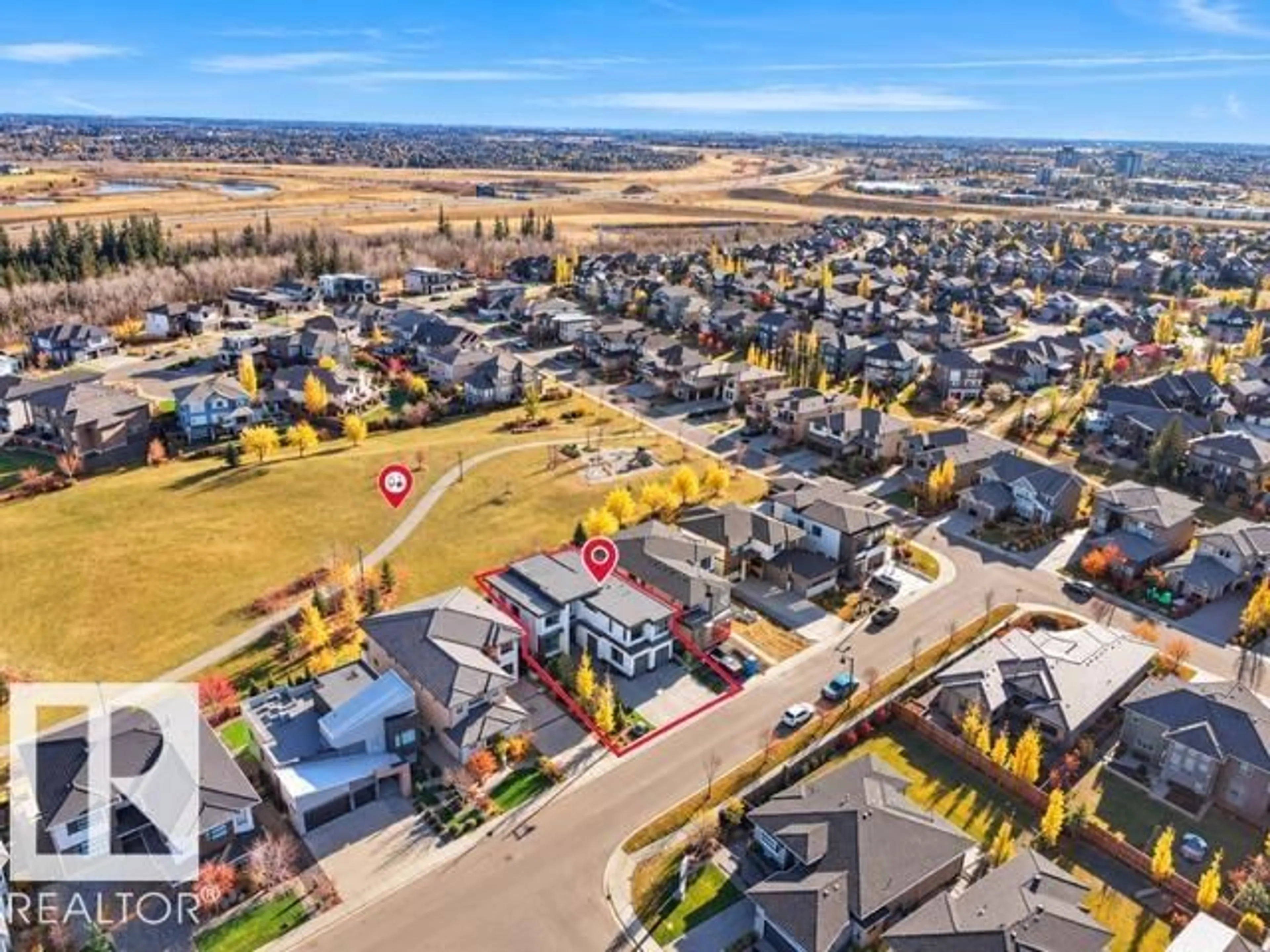 A pic from outside/outdoor area/front of a property/back of a property/a pic from drone, mountain view for 4809 WOOLSEY LN, Edmonton Alberta T6W2B9