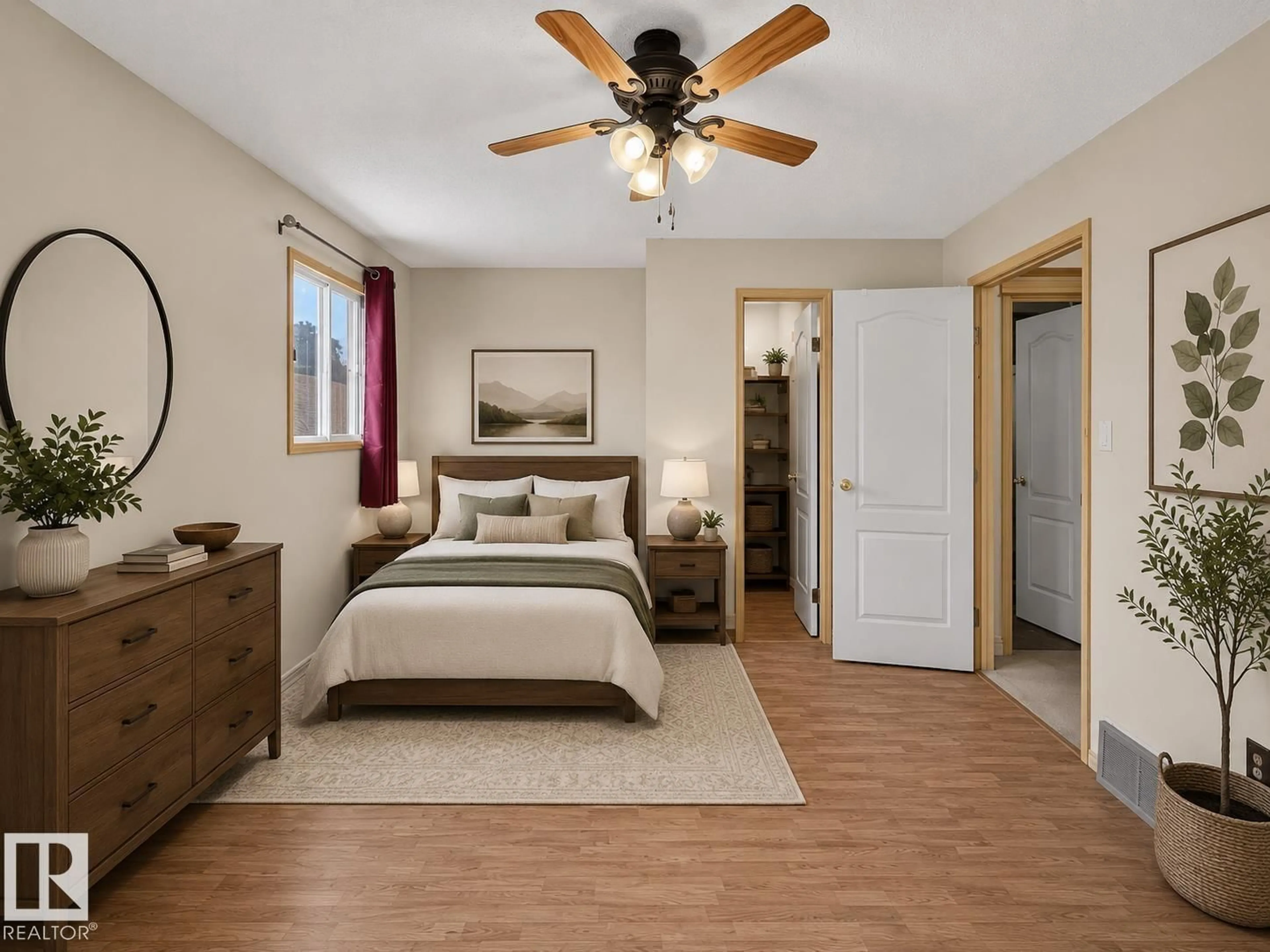 Bedroom with bed, wood/laminate floor for 6348 34A AV, Edmonton Alberta T6L1E4