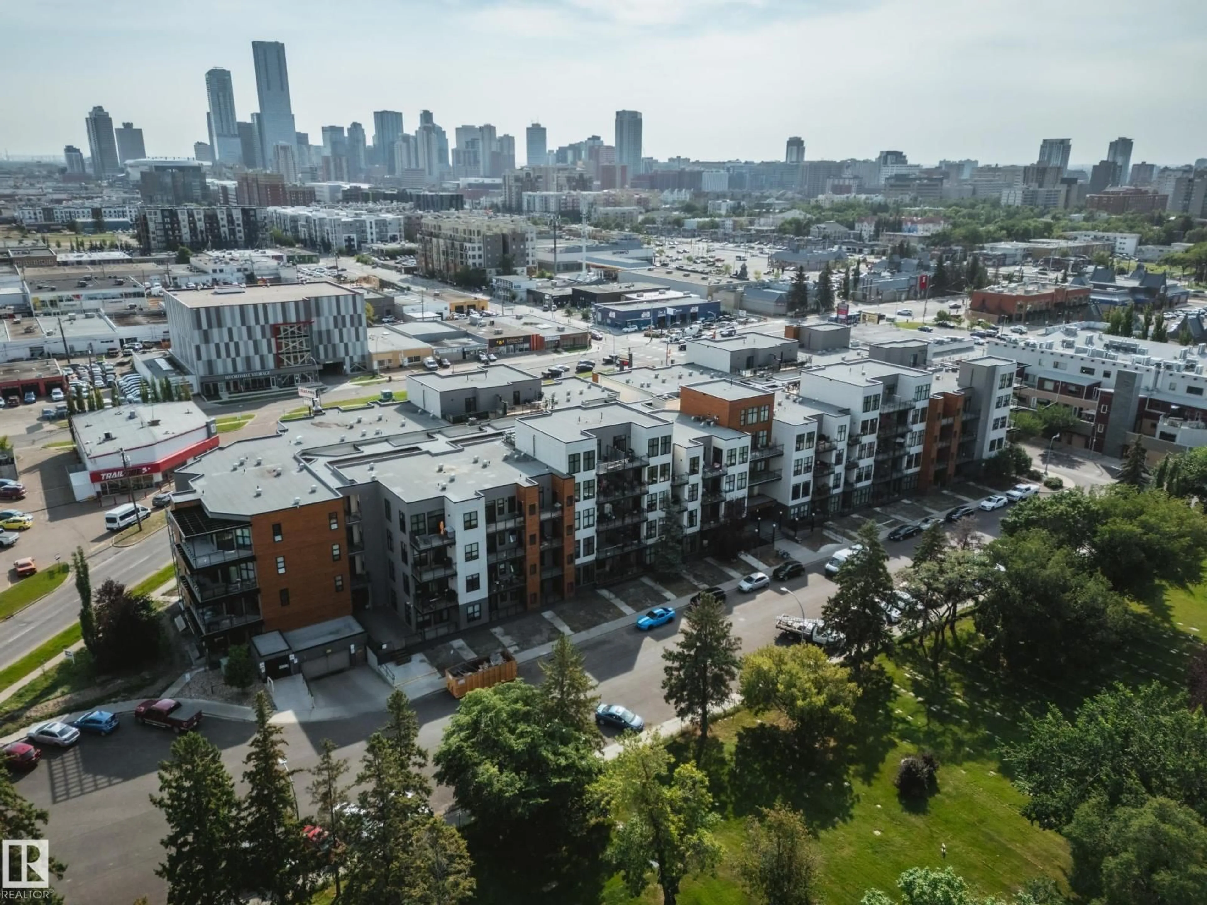 A pic from outside/outdoor area/front of a property/back of a property/a pic from drone, city buildings view from balcony for 228 - 10531 117 ST, Edmonton Alberta T5H0A8