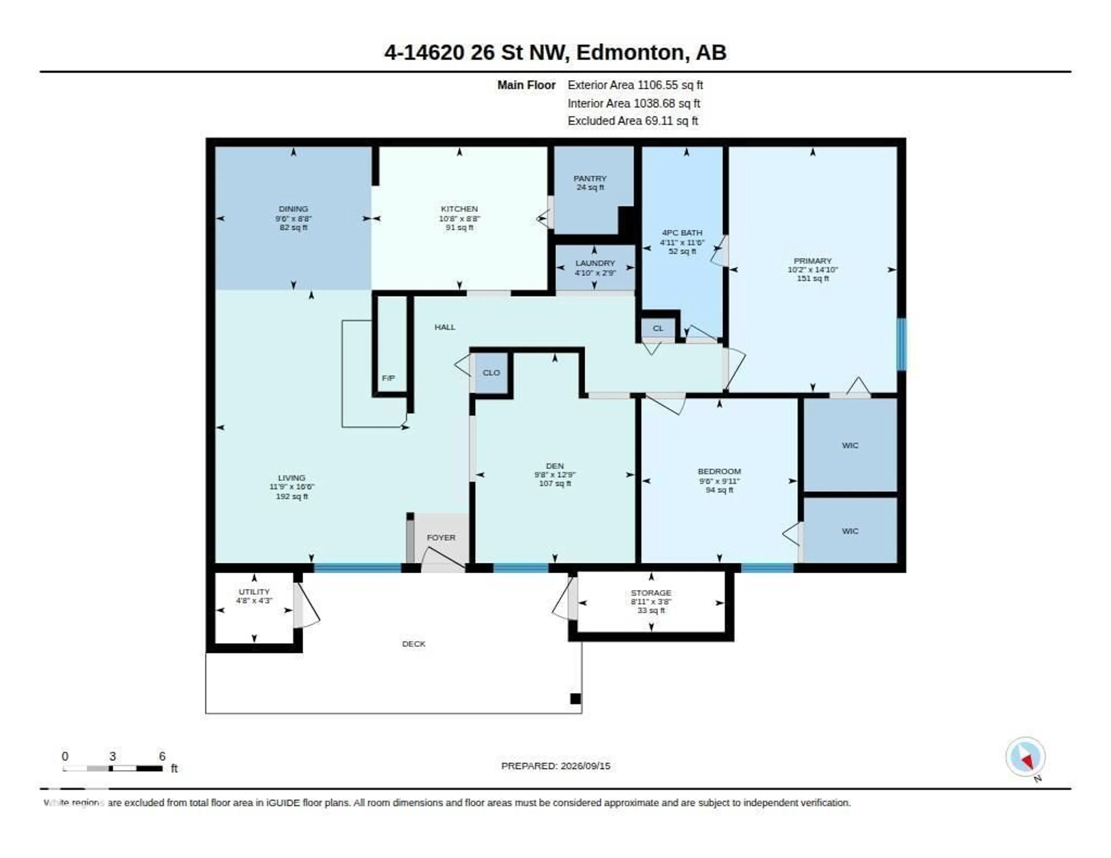 Floor plan for #4 - 14620 26 ST, Edmonton Alberta T5Y2J9