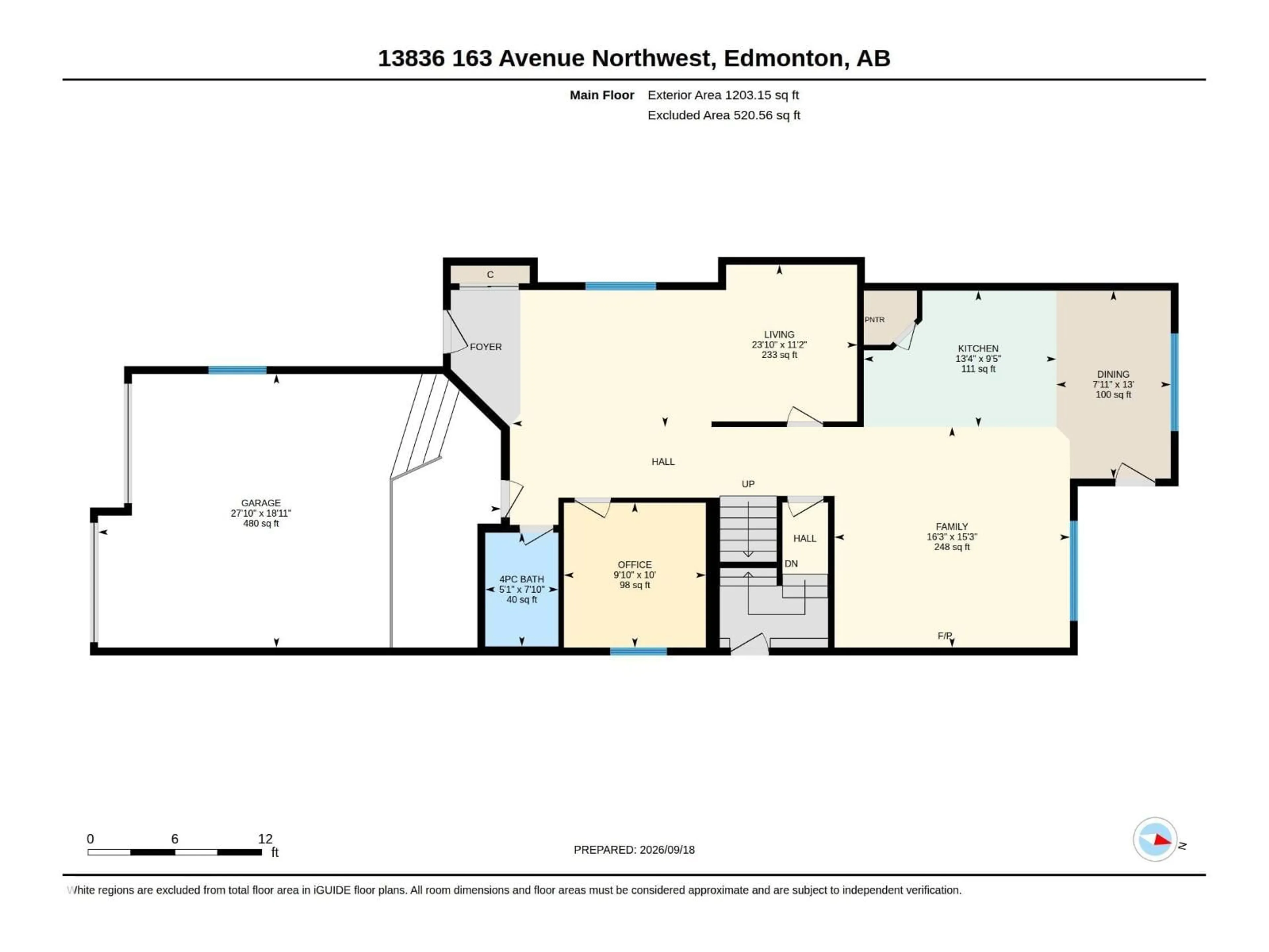Floor plan for NW - 13836 163 AV, Edmonton Alberta T6V0K5