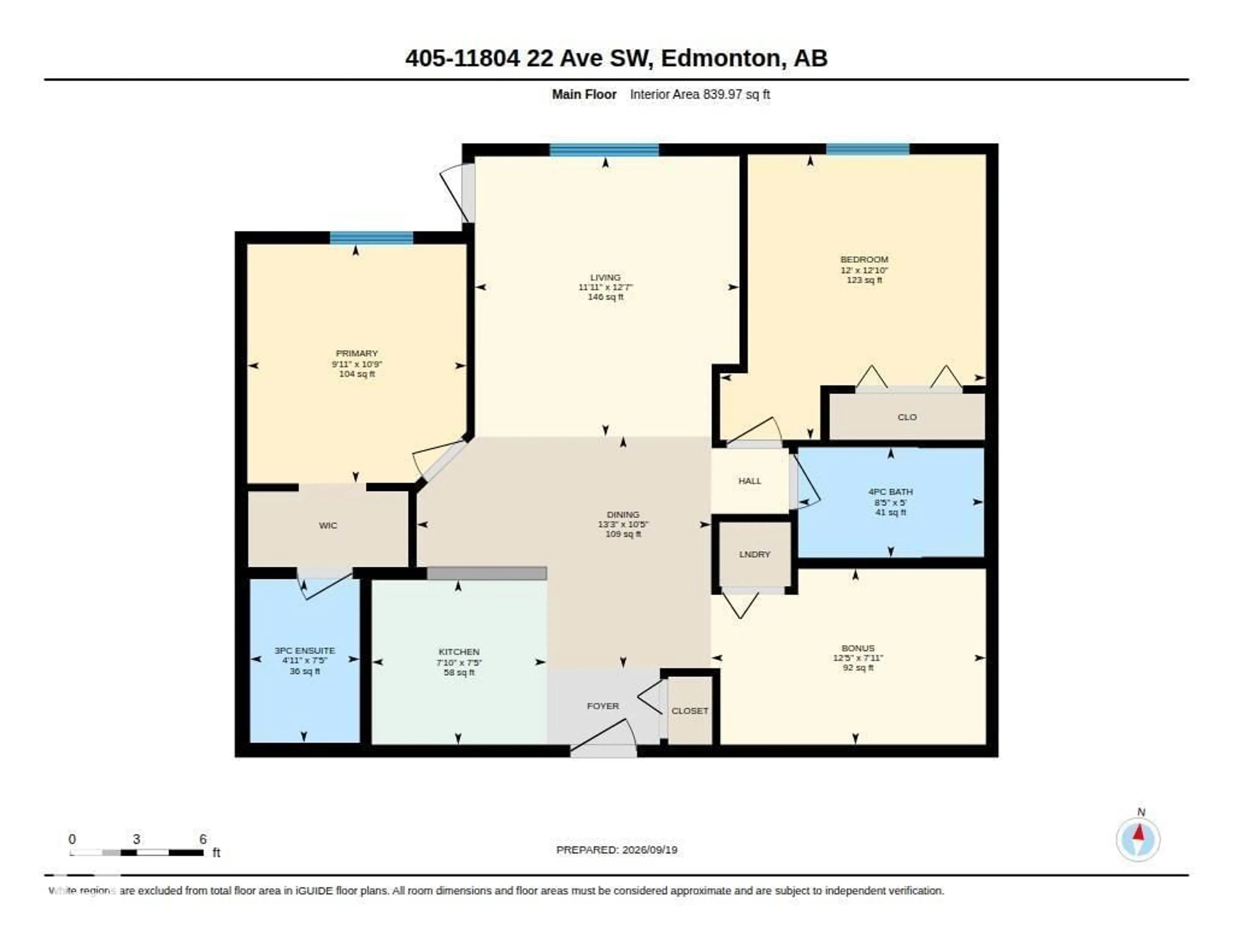 Floor plan for 405 - 11804 22 AV, Edmonton Alberta T6W2A2
