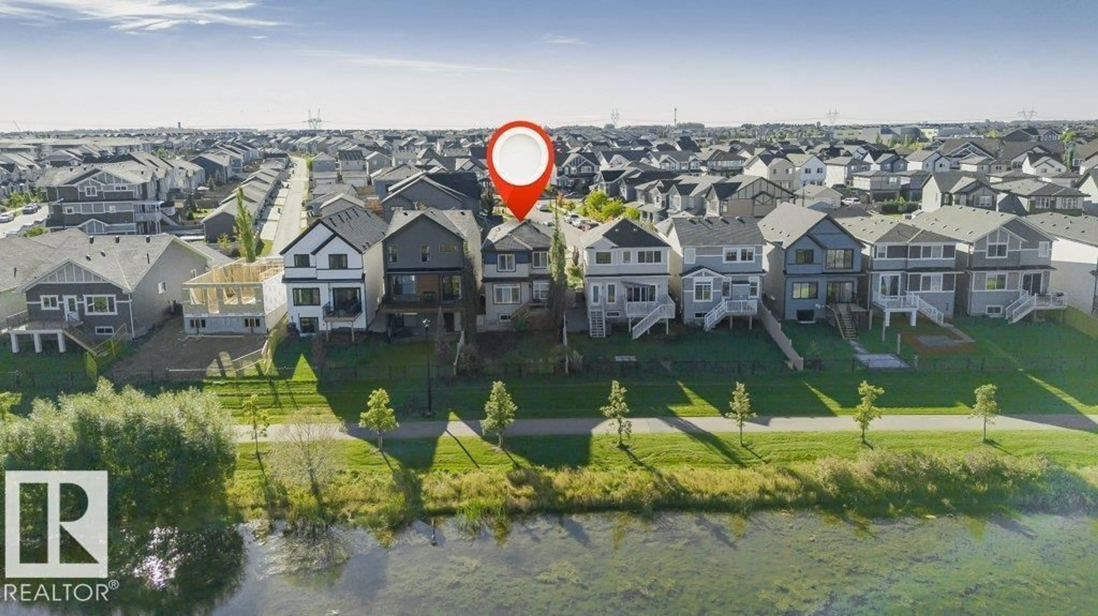 A pic from outside/outdoor area/front of a property/back of a property/a pic from drone, water/lake/river/ocean view for 3716 CROSS LANDING SW, Edmonton Alberta T6W4M8