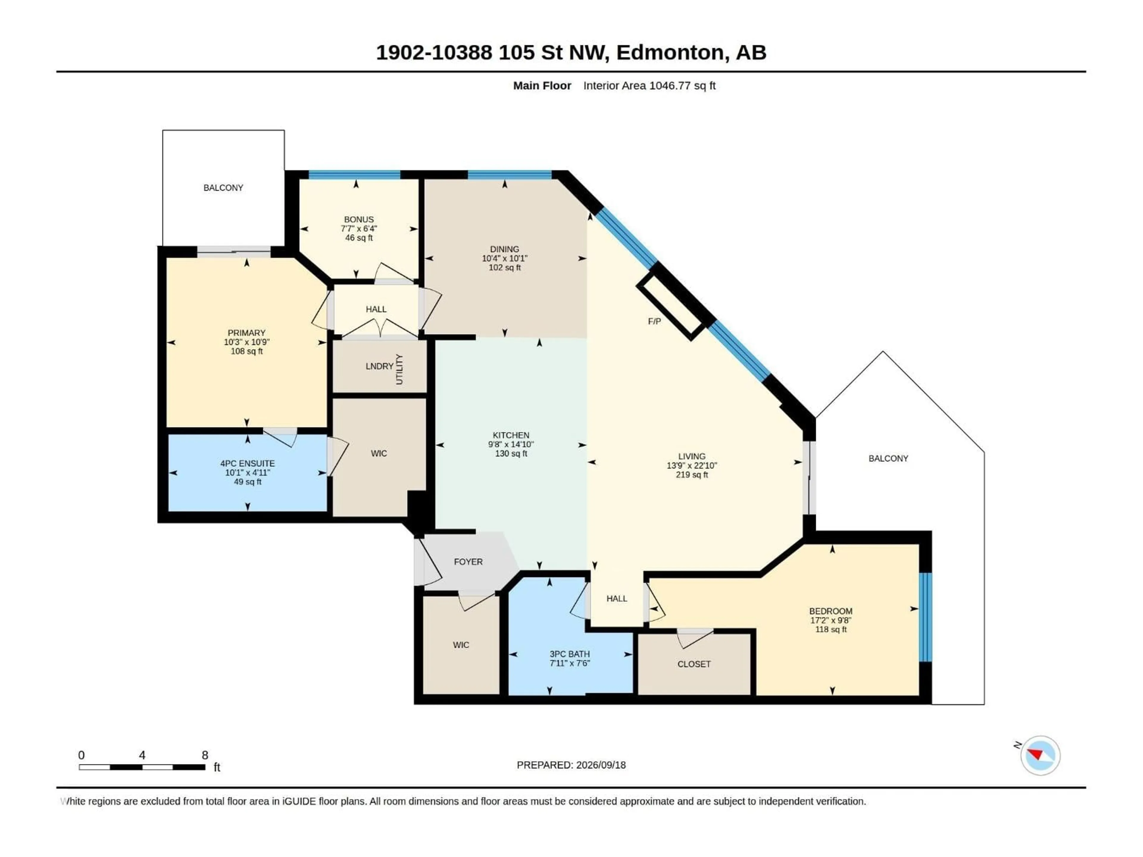 Floor plan for 10388 - 1902 105 ST NW, Edmonton Alberta T5J0C2