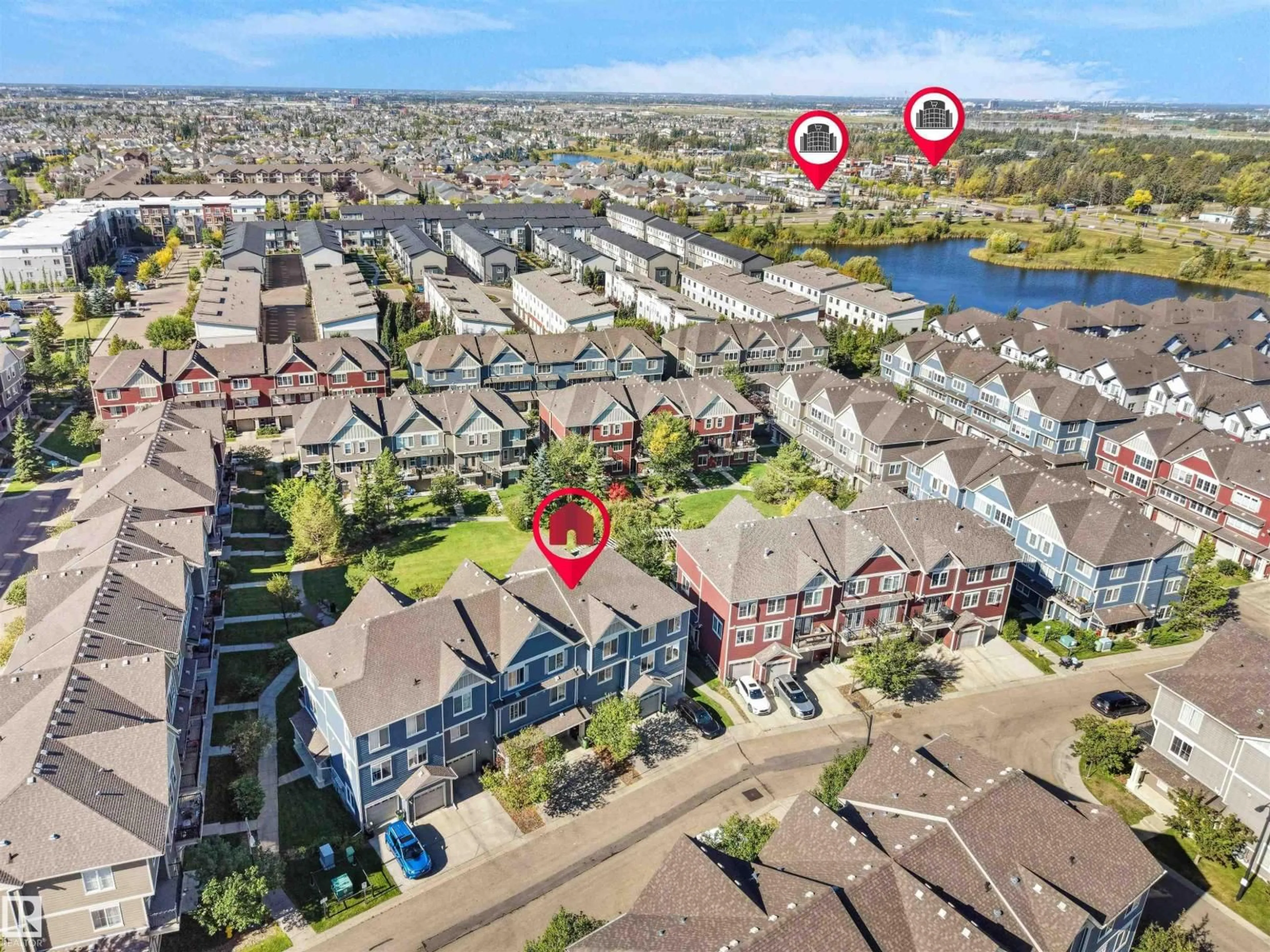 A pic from outside/outdoor area/front of a property/back of a property/a pic from drone, water/lake/river/ocean view for 603 - 162 WATT BV, Edmonton Alberta T6X0P3
