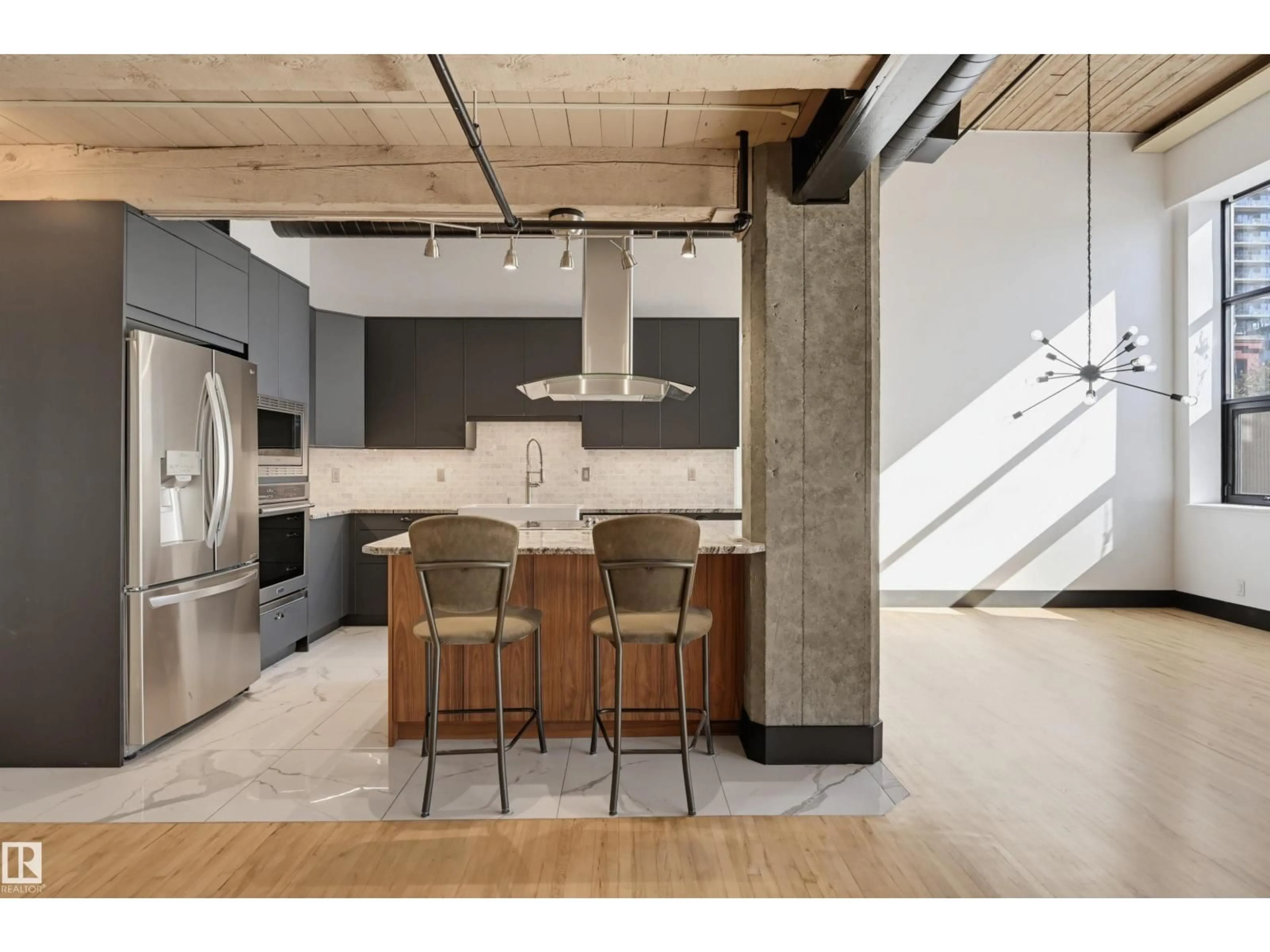 Contemporary kitchen, cement floor for #208 - 10330 104 ST NW, Edmonton Alberta T5J1C2