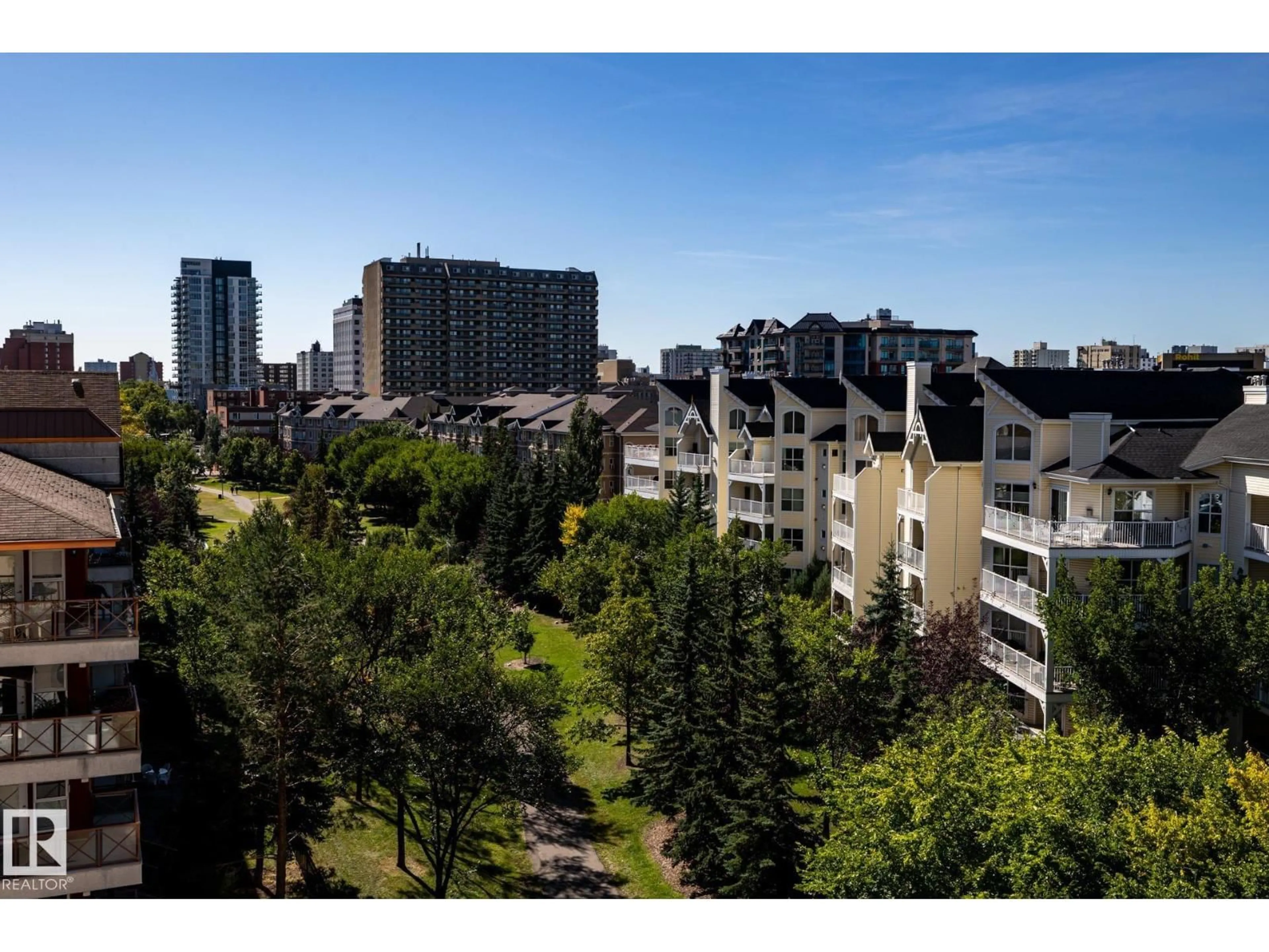 A pic from outside/outdoor area/front of a property/back of a property/a pic from drone, city buildings view from balcony for 705 - 10909 103 AV, Edmonton Alberta T5K2W7