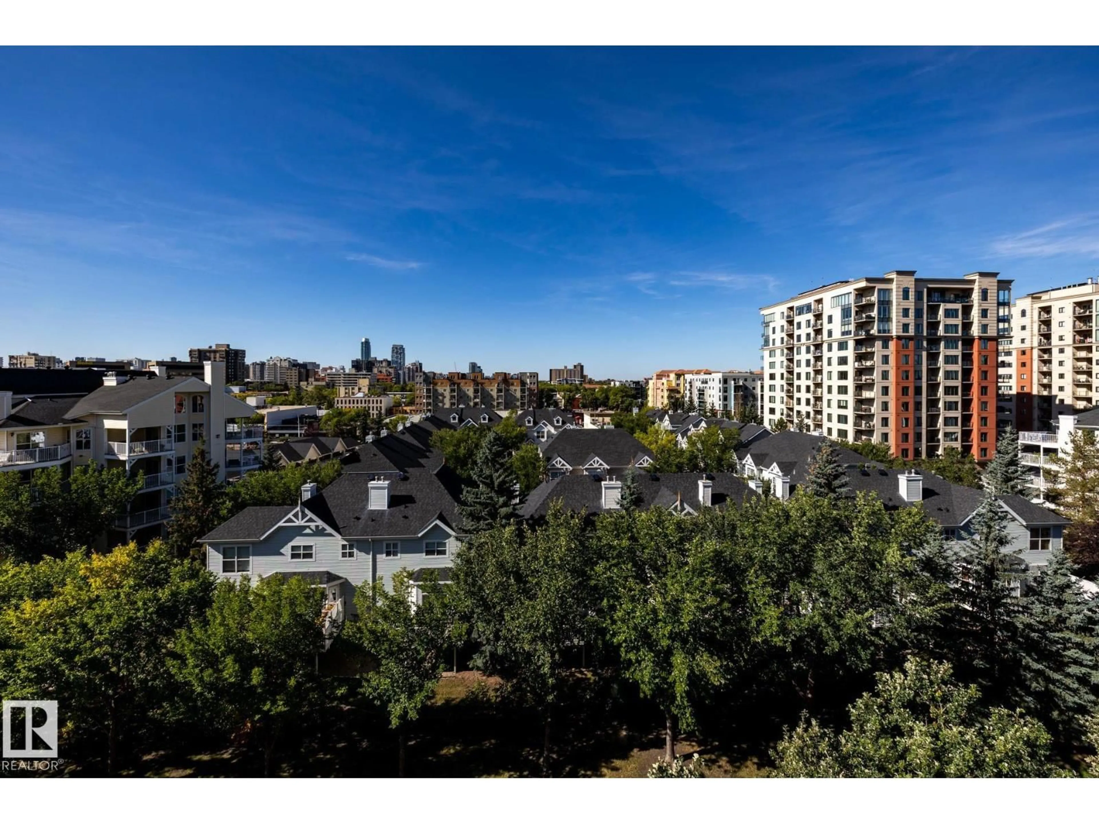 A pic from outside/outdoor area/front of a property/back of a property/a pic from drone, city buildings view from balcony for 705 - 10909 103 AV, Edmonton Alberta T5K2W7