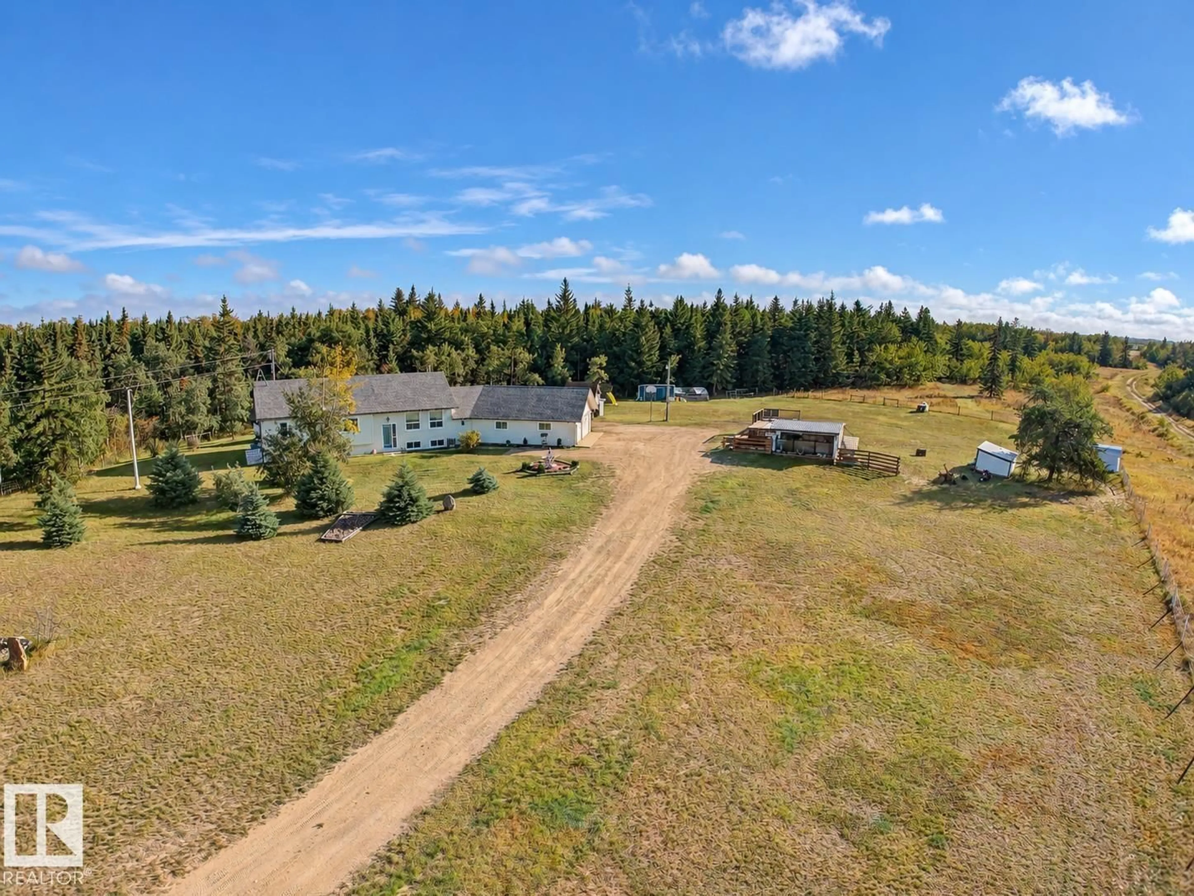 A pic from outside/outdoor area/front of a property/back of a property/a pic from drone, water/lake/river/ocean view for 57511 RR 224, Rural Sturgeon County Alberta T0A2W0