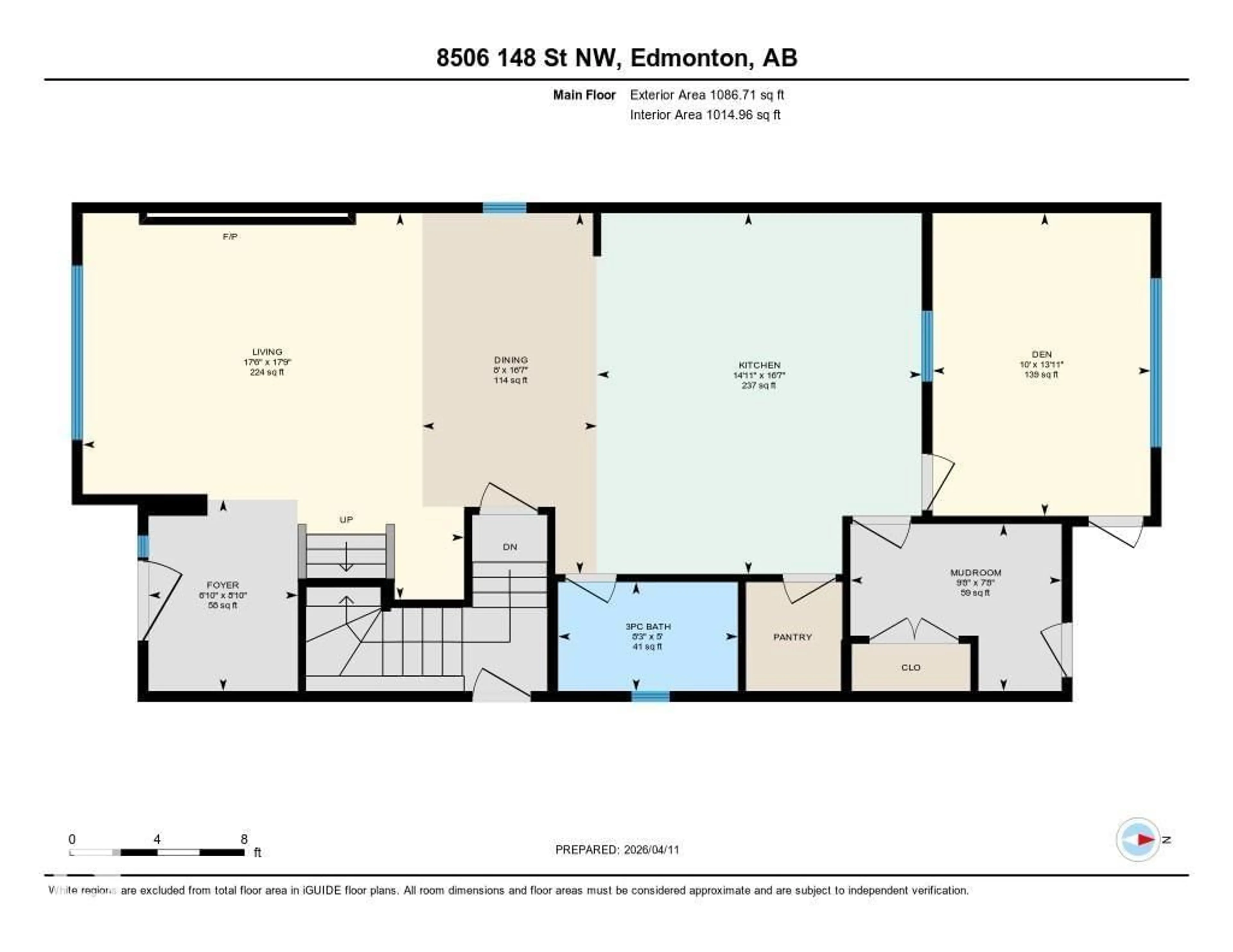 Floor plan for 8506 148 ST NW, Edmonton Alberta T5R0Z6