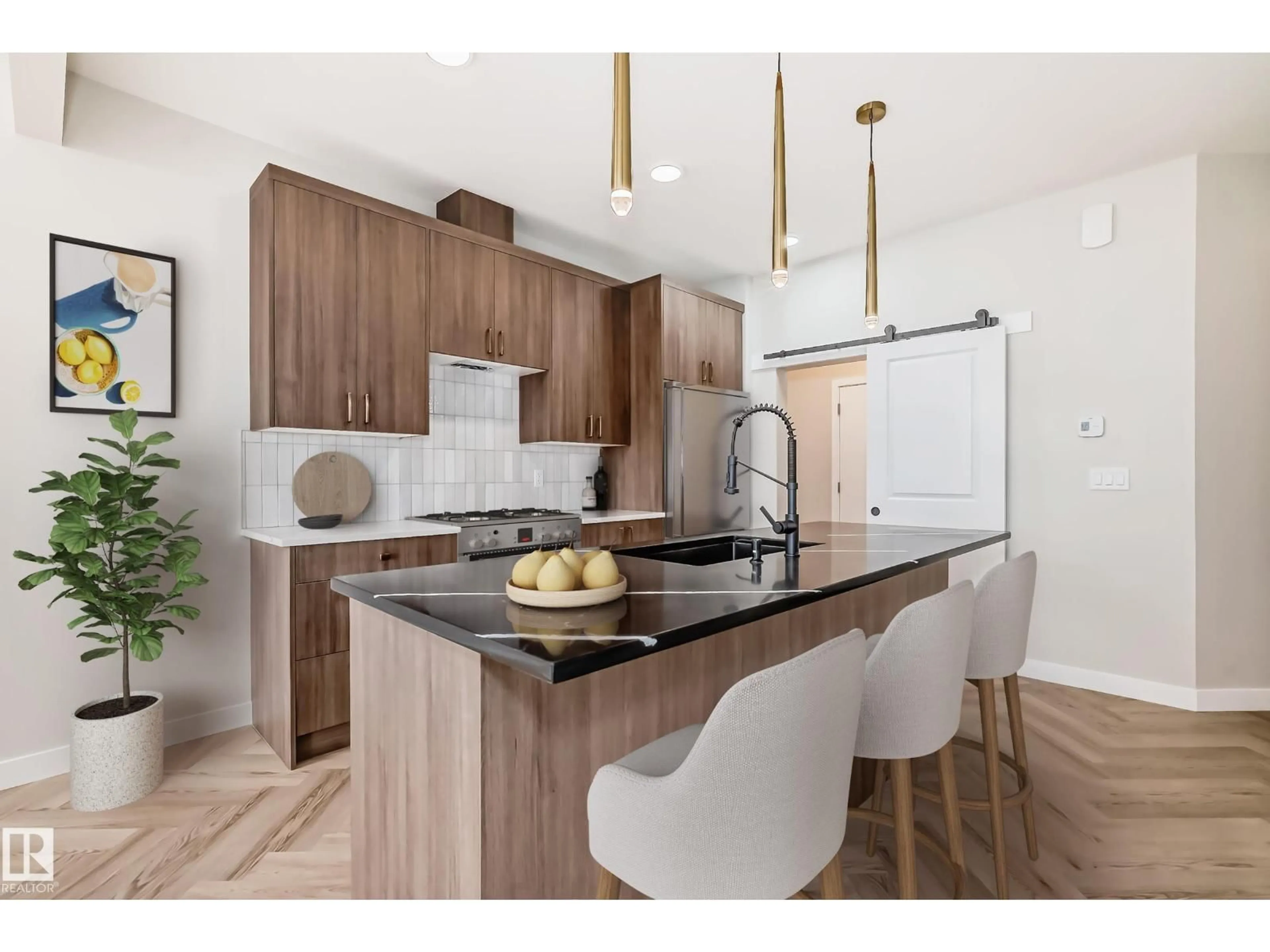 Open concept kitchen, wood/laminate floor for 2617 62 ST, Edmonton Alberta T6X3G3