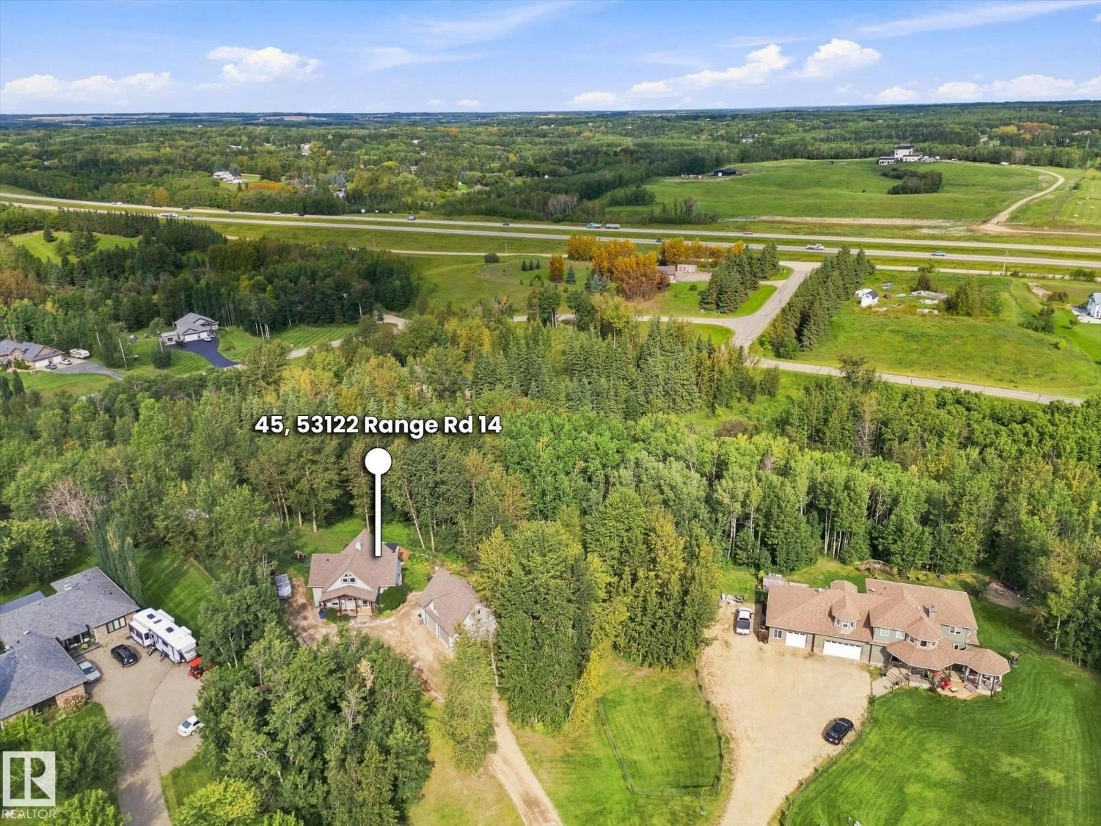 A pic from outside/outdoor area/front of a property/back of a property/a pic from drone, unknown for 45 53122 RGE ROAD 14, Rural Parkland County Alberta T7Y2T3