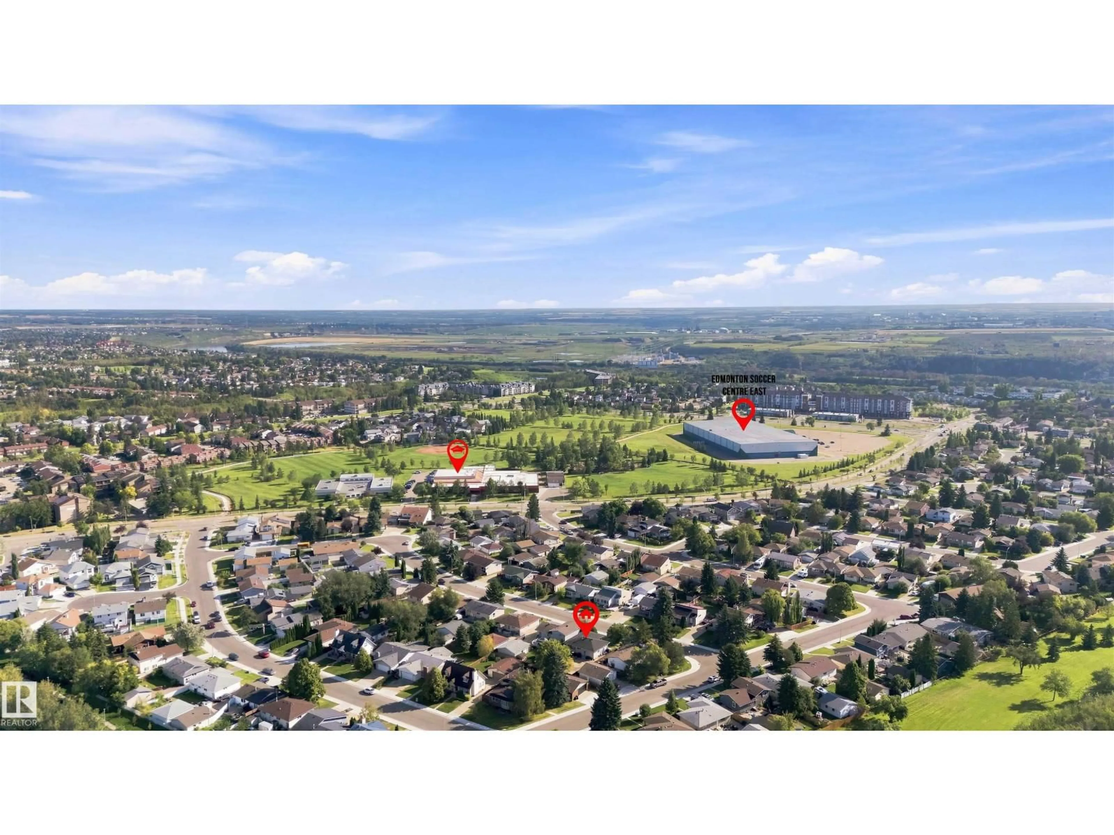 A pic from outside/outdoor area/front of a property/back of a property/a pic from drone, water/lake/river/ocean view for 12 HUGHES RD, Edmonton Alberta T5A4E2