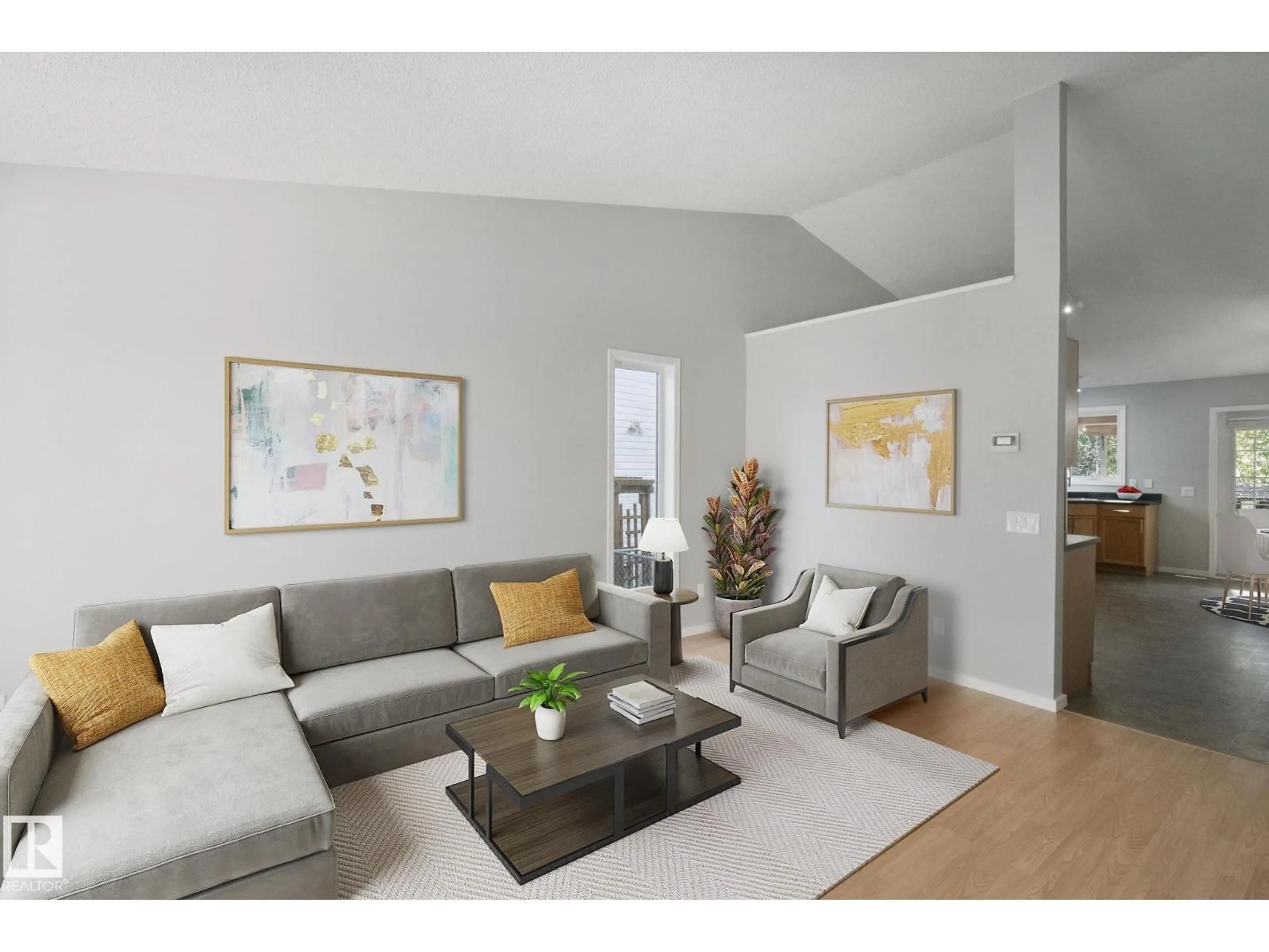 Living room with furniture, wood/laminate floor for 24 LA COSTA FAIRWAY CL, Stony Plain Alberta T7Z2A5