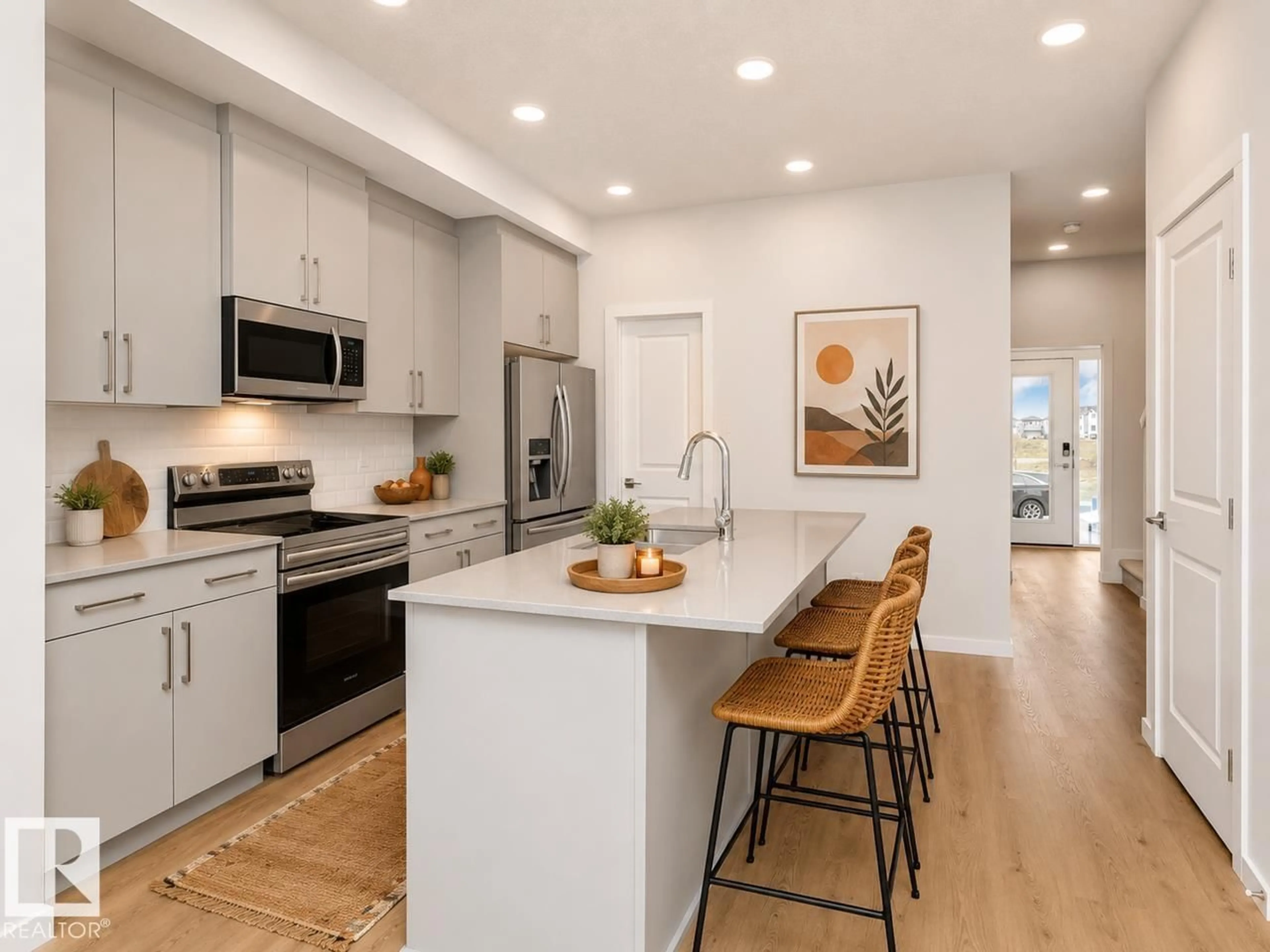 Open concept kitchen, wood/laminate floor for 41 CLYDESDALE LN, Sherwood Park Alberta T8H3C7