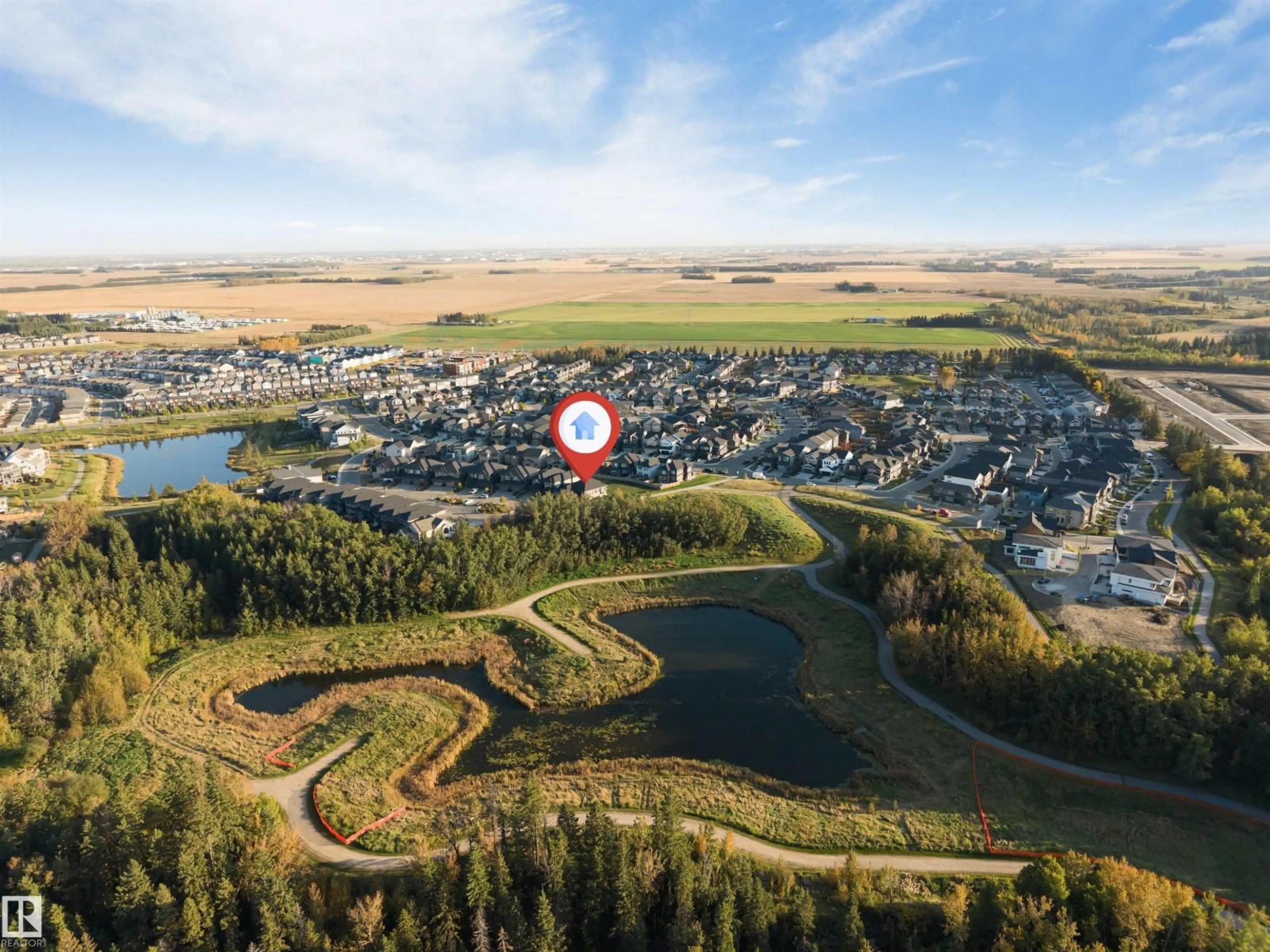 A pic from outside/outdoor area/front of a property/back of a property/a pic from drone, water/lake/river/ocean view for SW - 6645 CRAWFORD LD, Edmonton Alberta T6W4L5