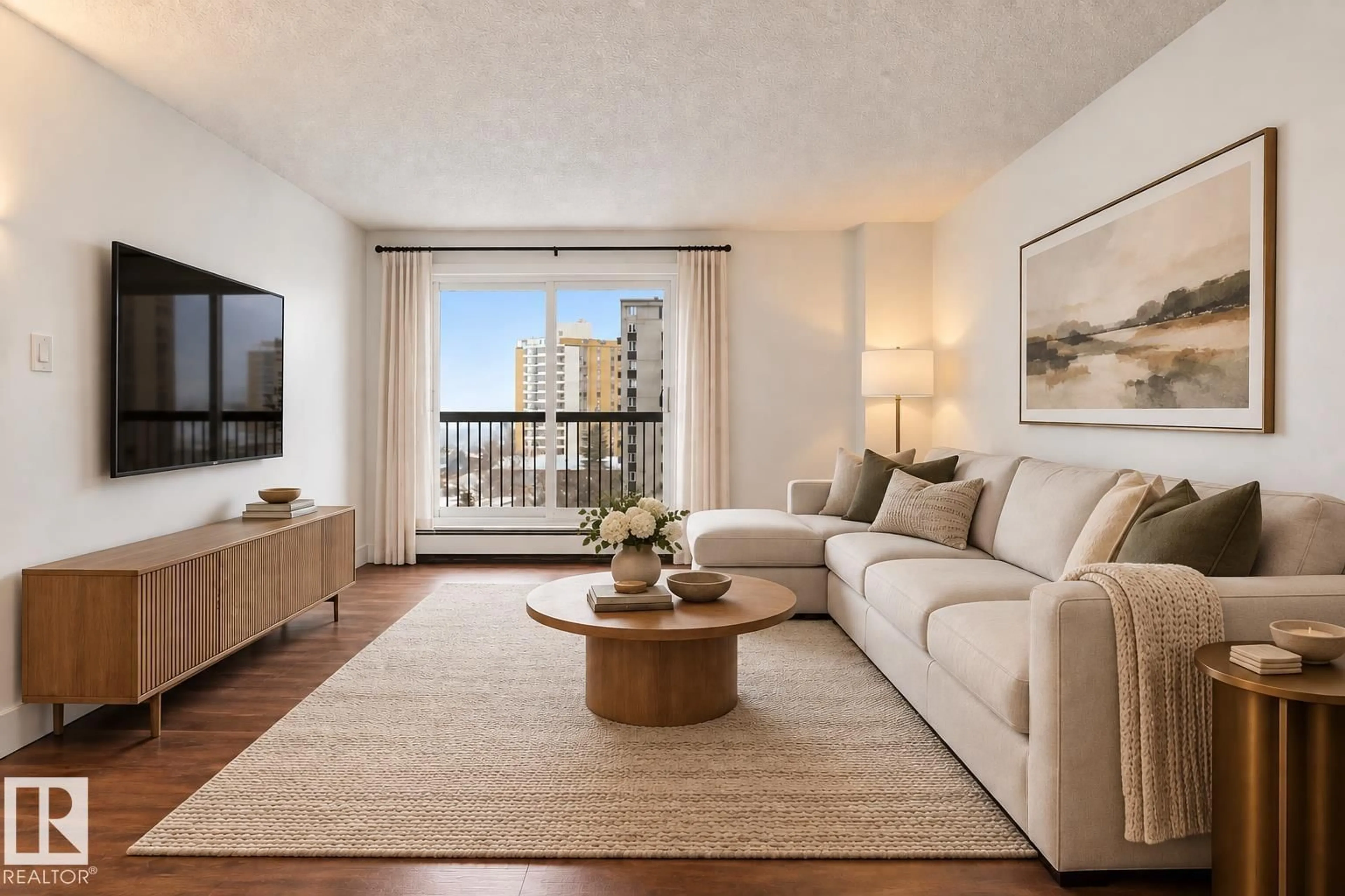 Living room with furniture, unknown for 9929 - 1003 113 ST NW, Edmonton Alberta T5K2N9