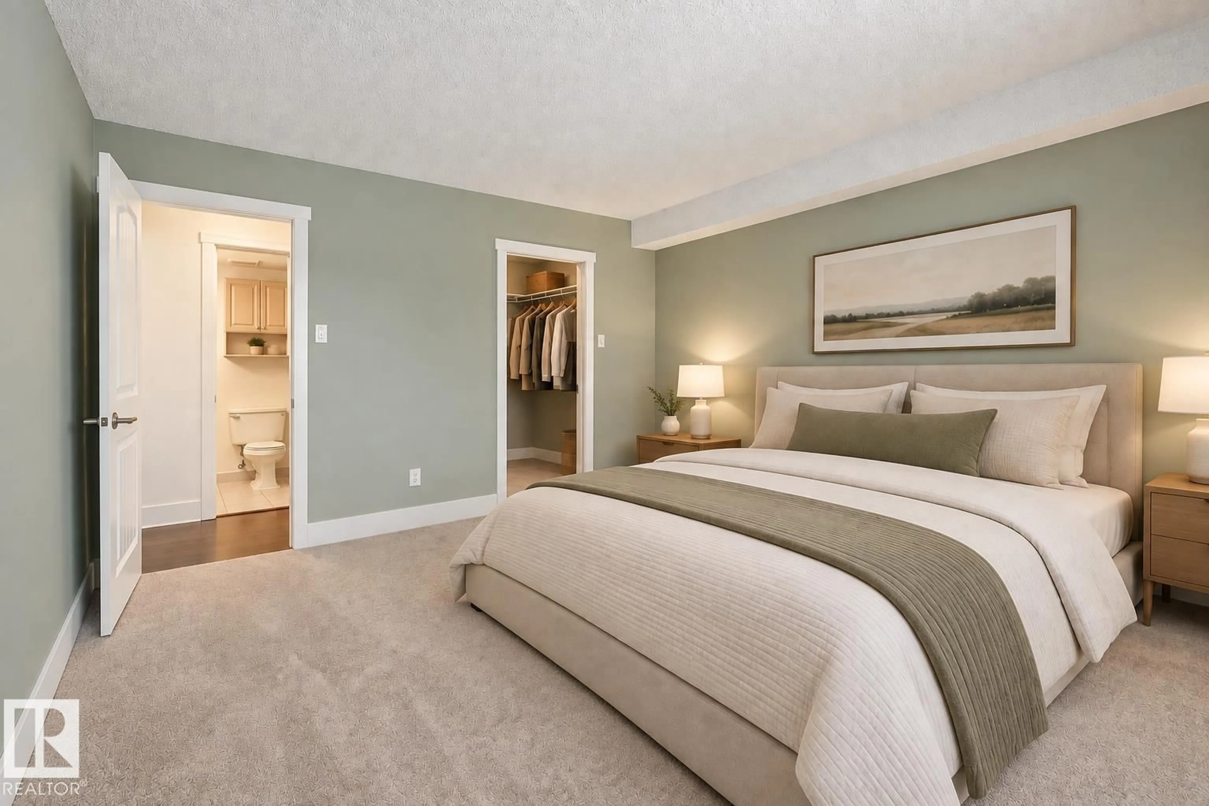Bedroom with bed, carpet floor for 9929 - 1003 113 ST NW, Edmonton Alberta T5K2N9