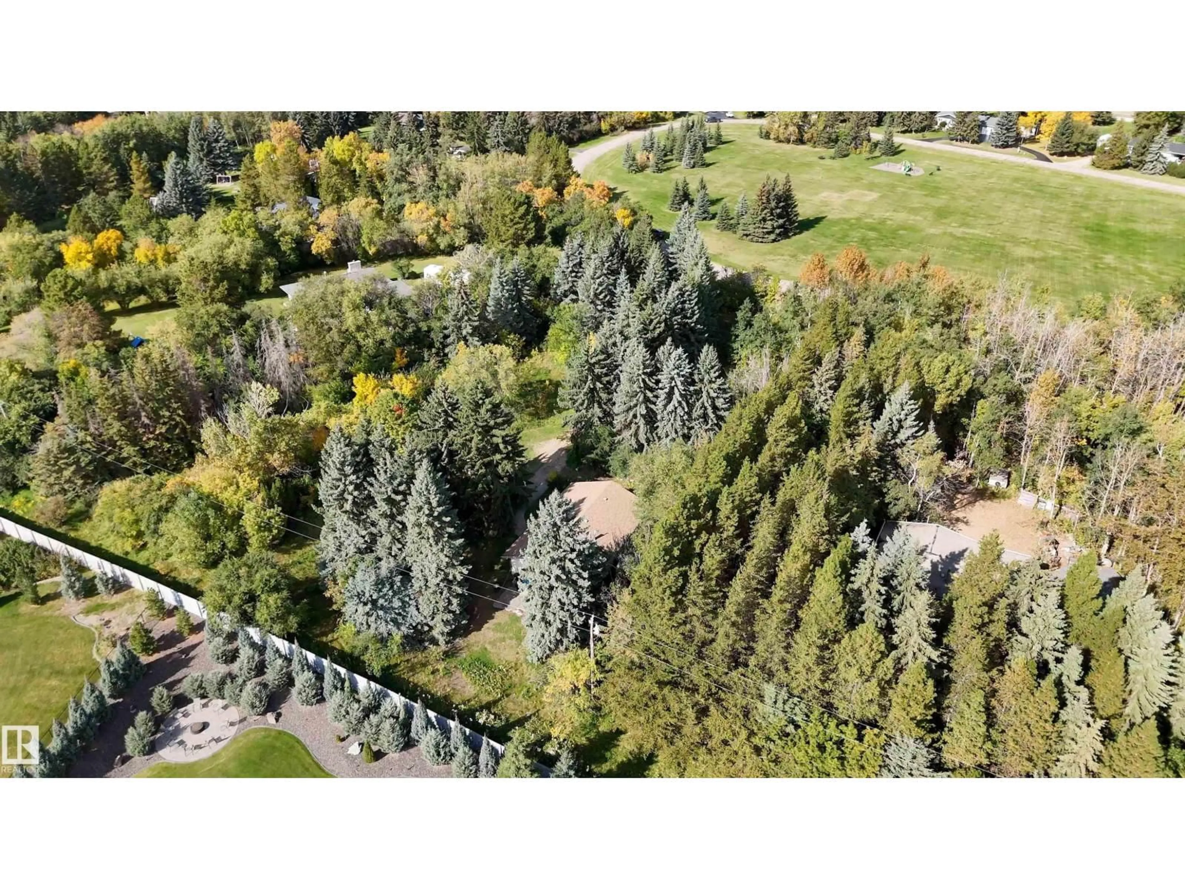 A pic from outside/outdoor area/front of a property/back of a property/a pic from drone, forest/trees view for 25011 - 19 STURGEON RD, Rural Sturgeon County Alberta T8T0A3