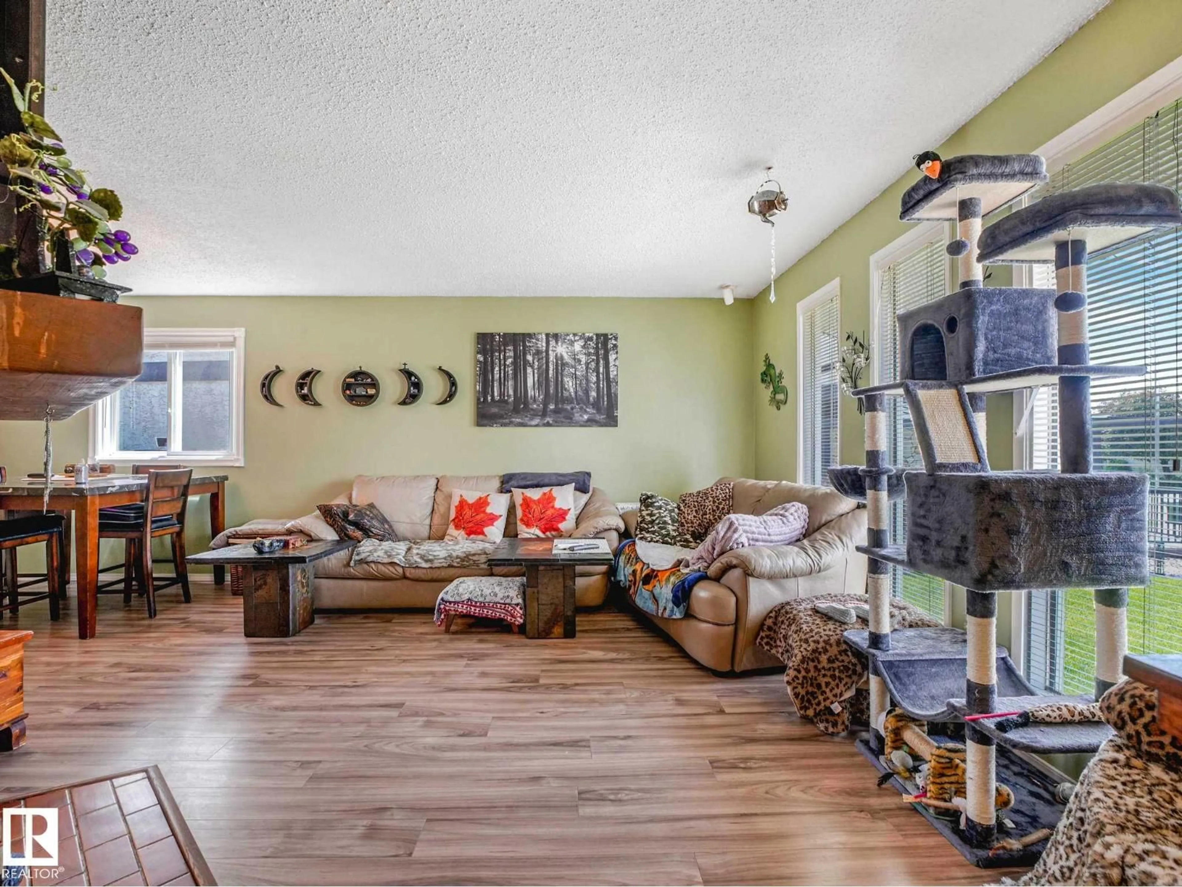 Living room with furniture, wood/laminate floor for 11514 138 AV, Edmonton Alberta T5X3P4