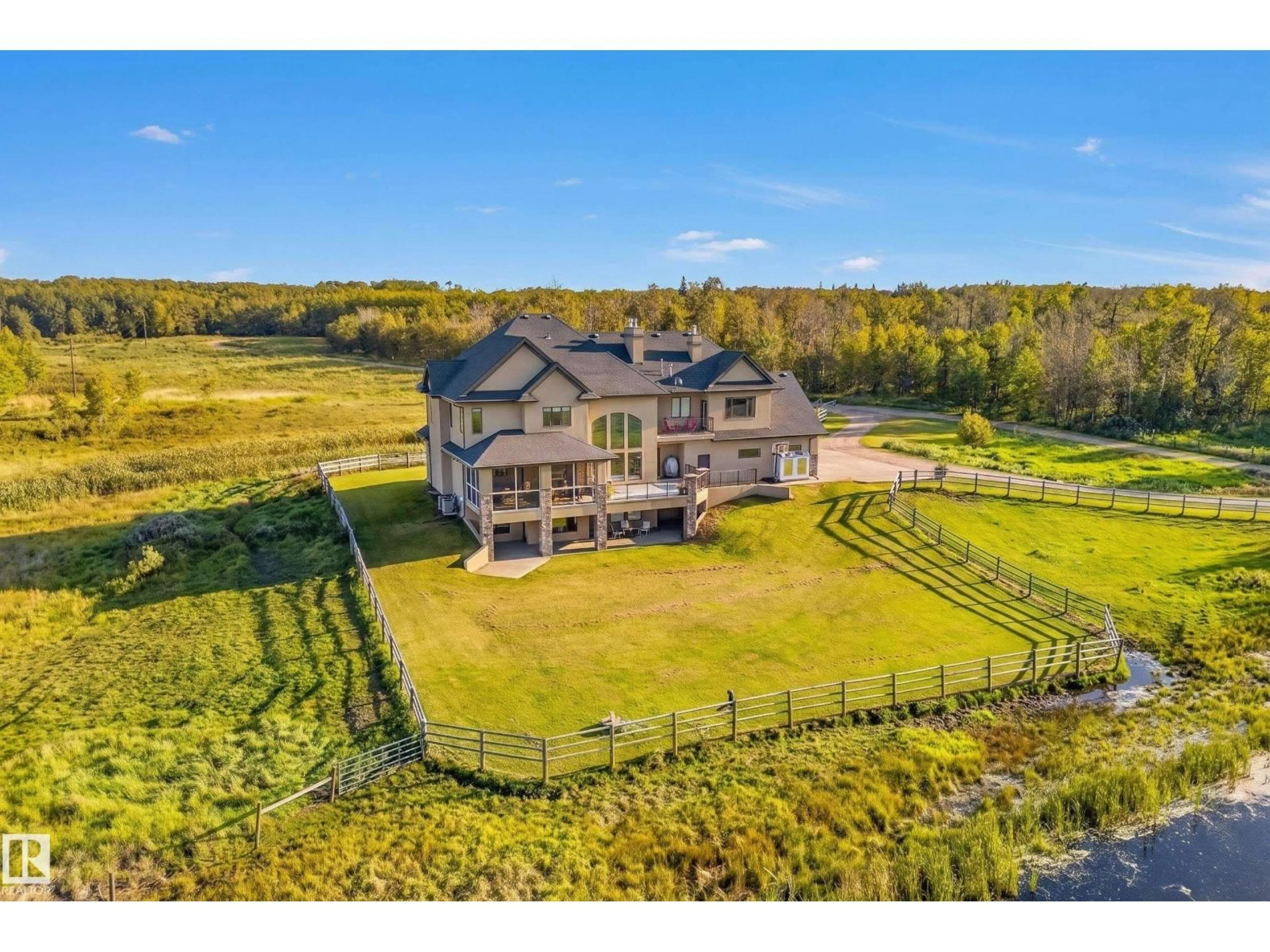 A pic from outside/outdoor area/front of a property/back of a property/a pic from drone, water/lake/river/ocean view for 530010 RR 195, Rural Lamont County Alberta T0B4J0