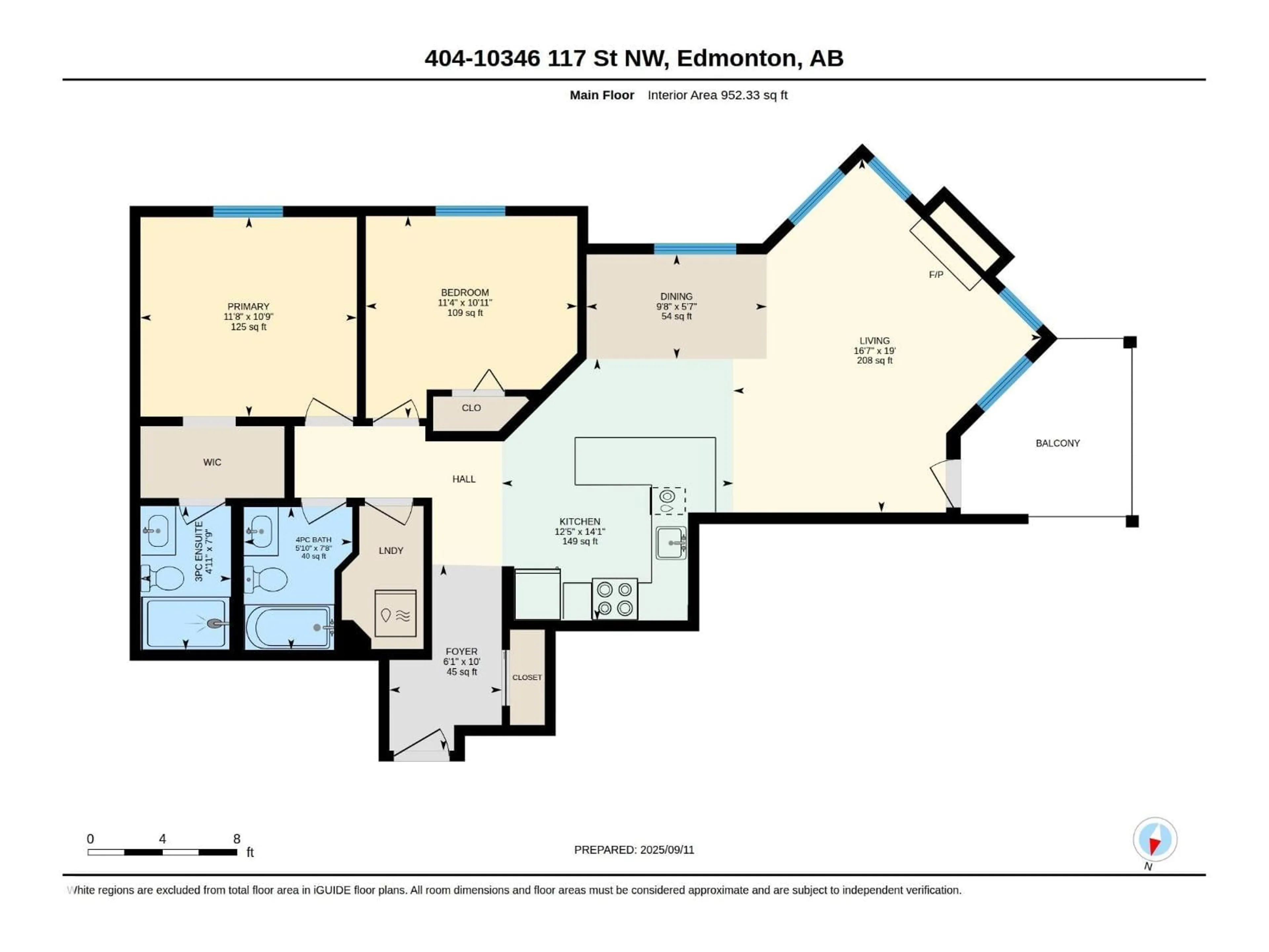 Floor plan for #404 - 10346 117 ST, Edmonton Alberta T5K2Y7