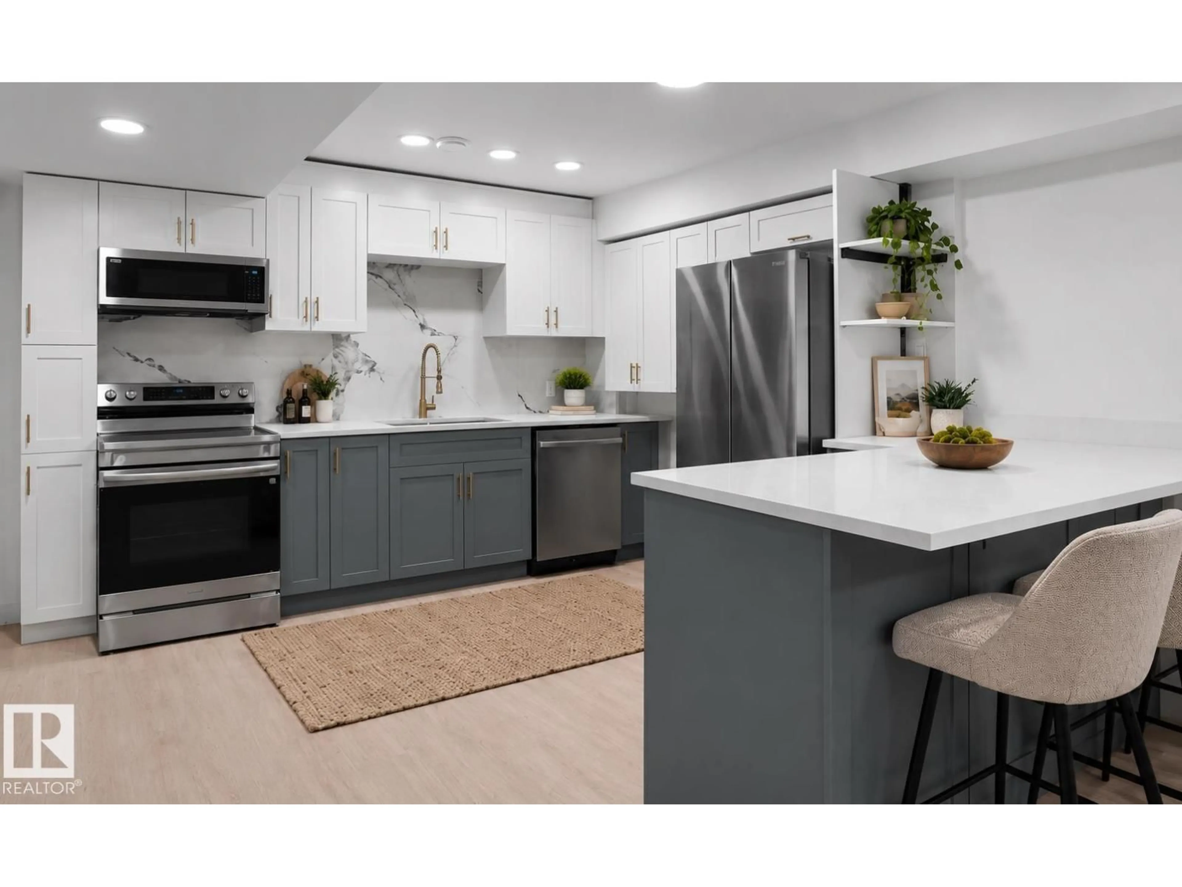 Open concept kitchen, ceramic/tile floor for 7501 95 AV, Edmonton Alberta T6C1X4