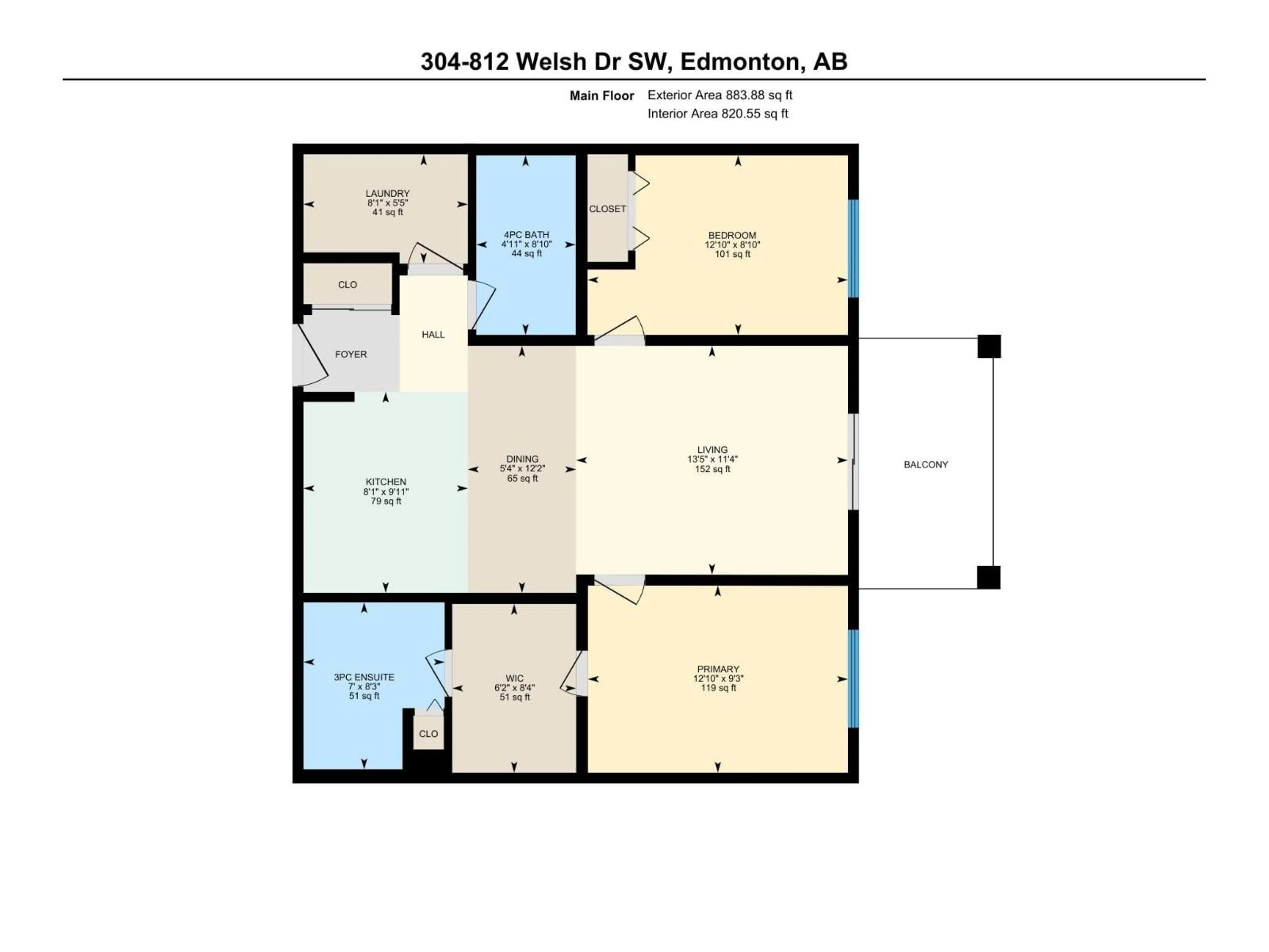 Floor plan for #304 - 812 WELSH DR, Edmonton Alberta T6X1Y7