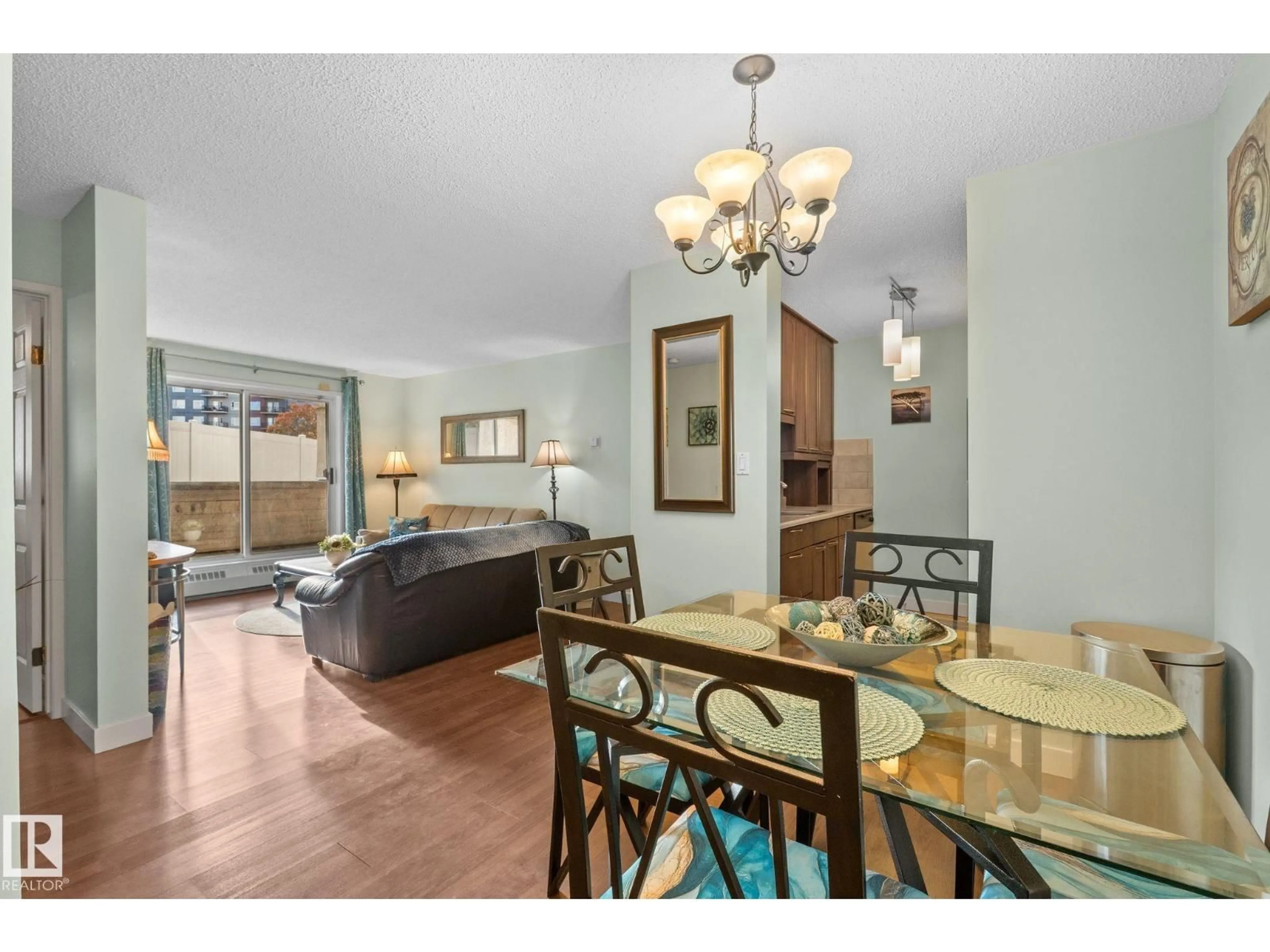 Dining room, wood/laminate floor for 163 10520 120 ST NW, Edmonton Alberta T5H4L9