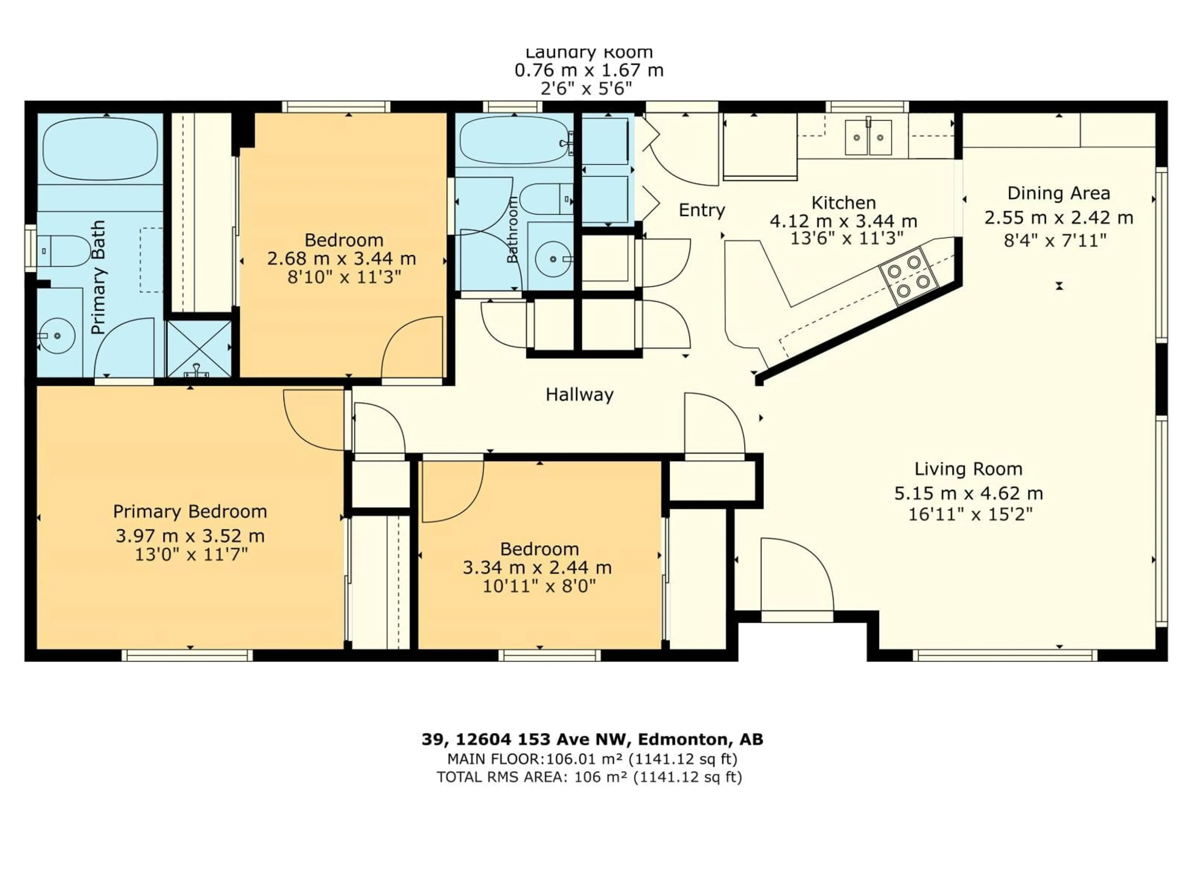 Floor plan for 39 12604 153 AV NW, Edmonton Alberta T5X4M7