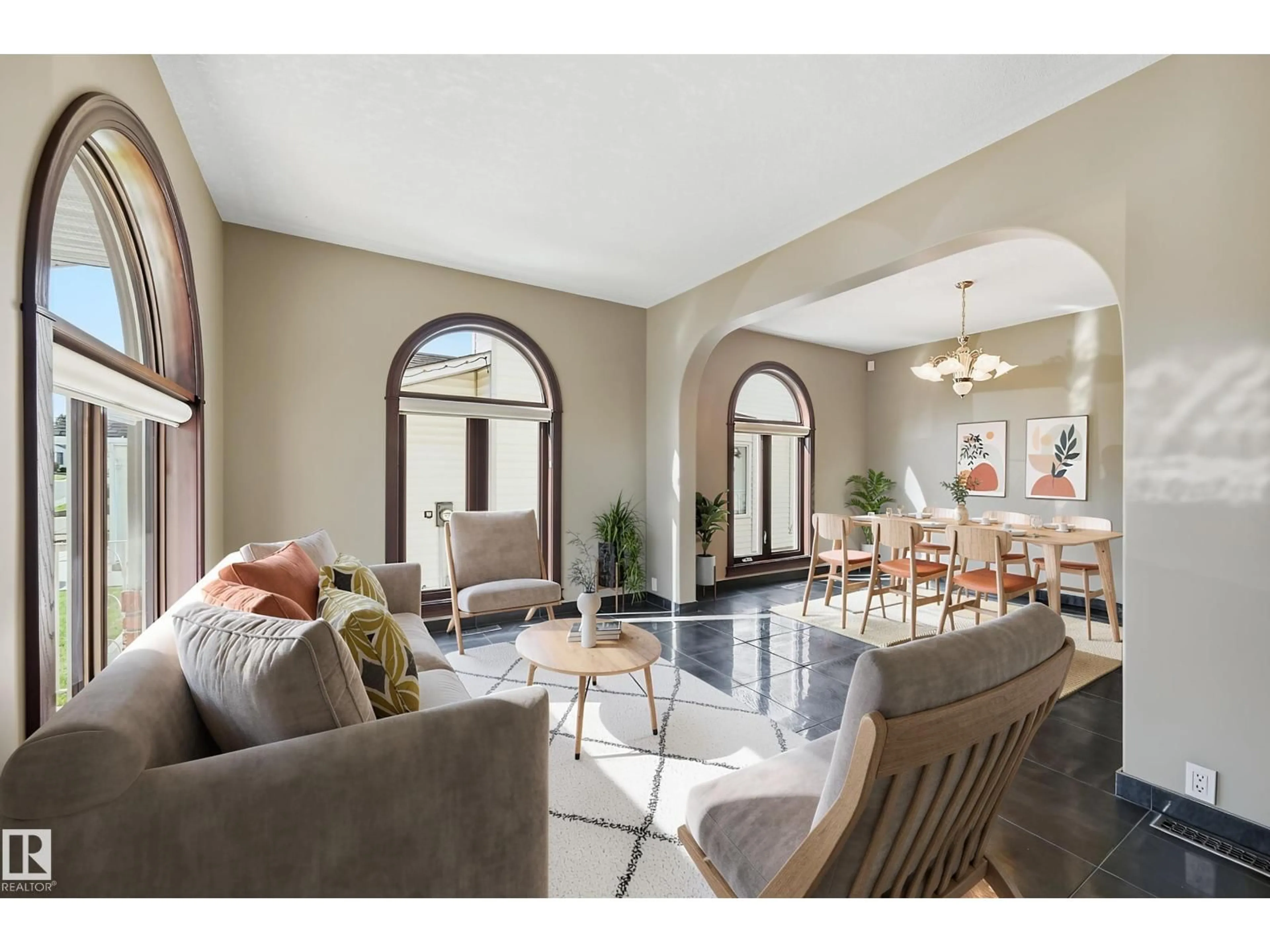 Living room with furniture, ceramic/tile floor for NW - 7708 158 AV, Edmonton Alberta T5Z2R7