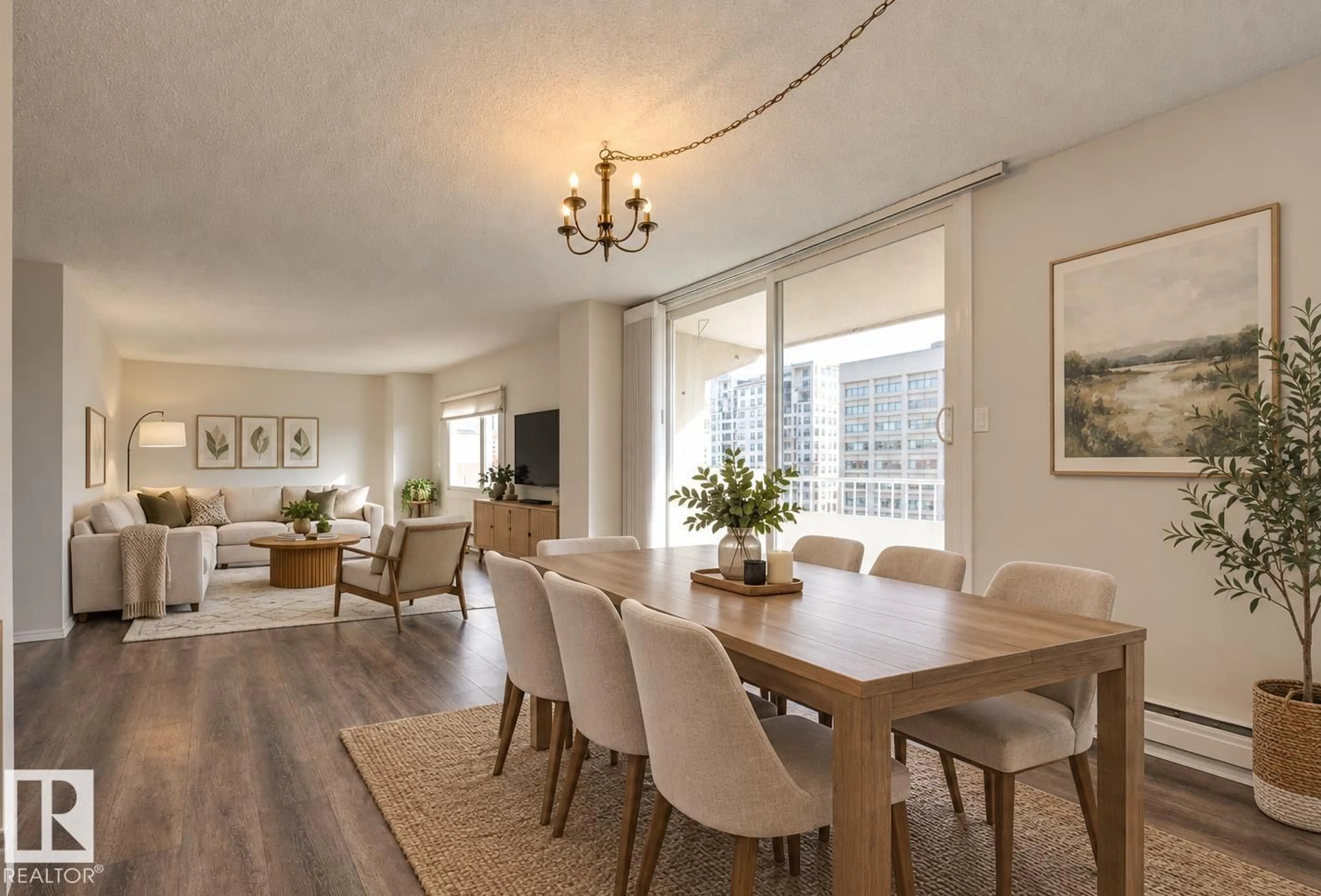 Dining room, wood/laminate floor for #1001 - 9909 110 ST, Edmonton Alberta T5K2E5
