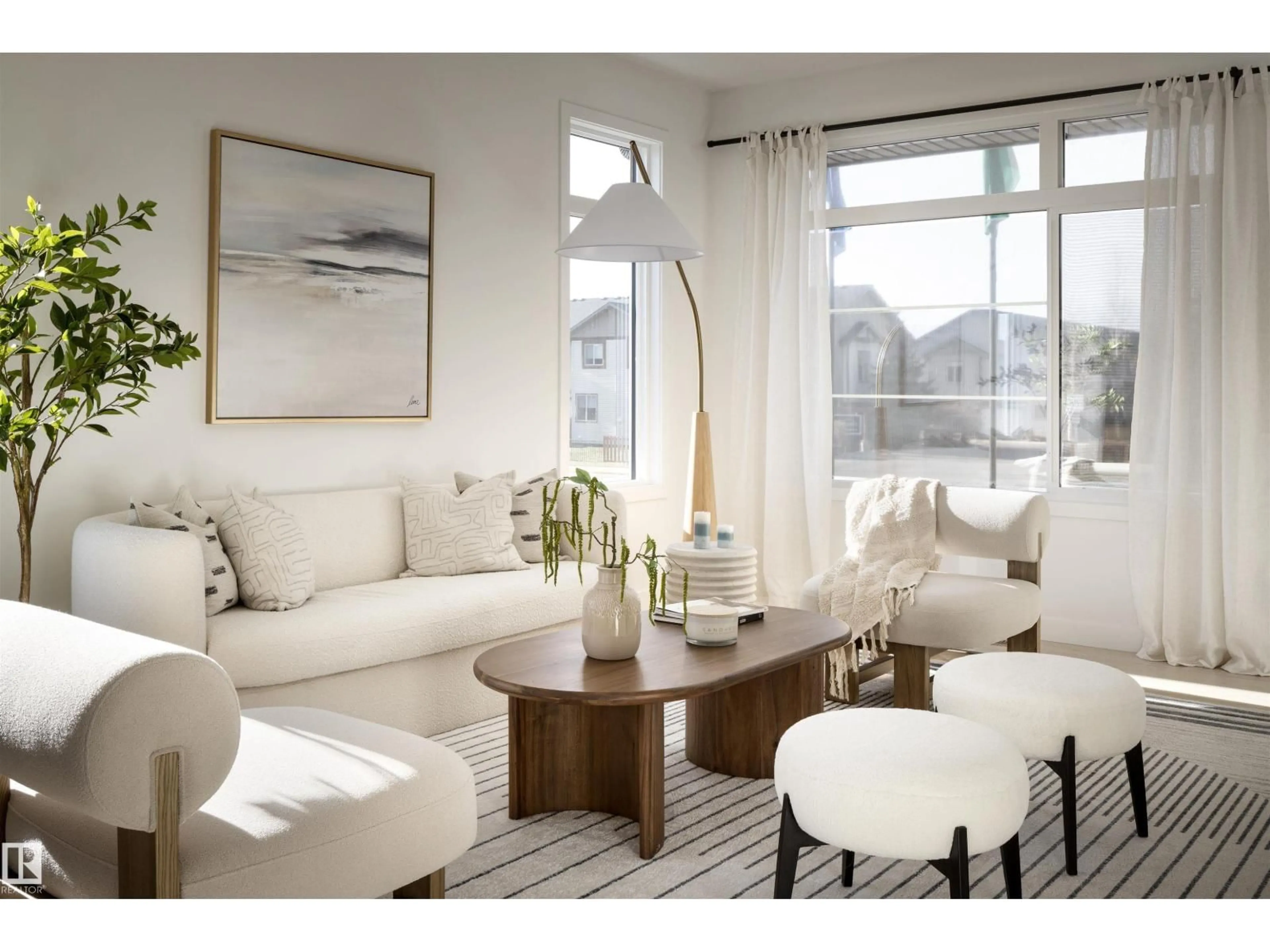 Living room with furniture, wood/laminate floor for 62 CESSY ST, St. Albert Alberta T8T2E2