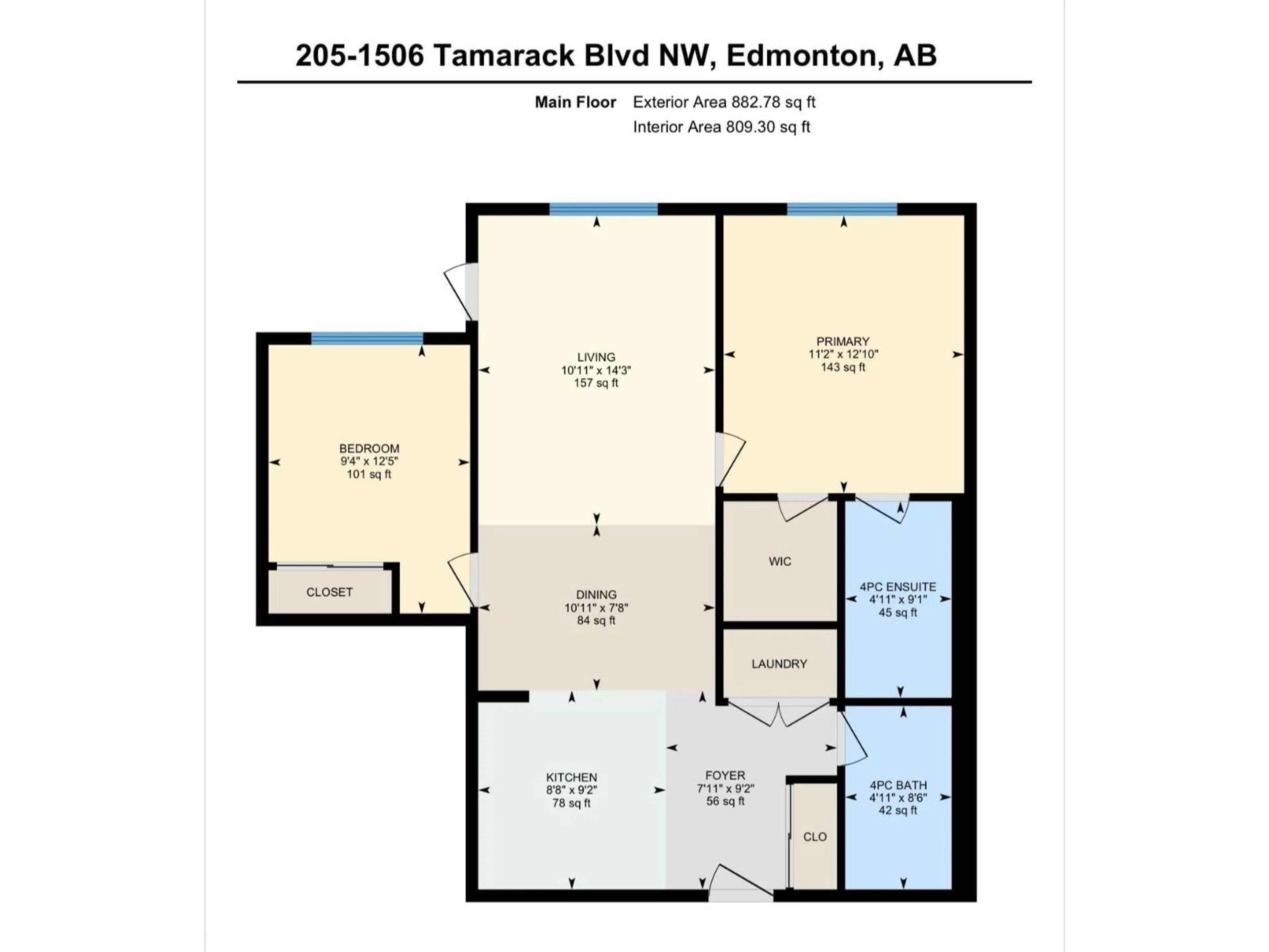 Floor plan for 205 - 1506 TAMARACK BV, Edmonton Alberta T6T2J5