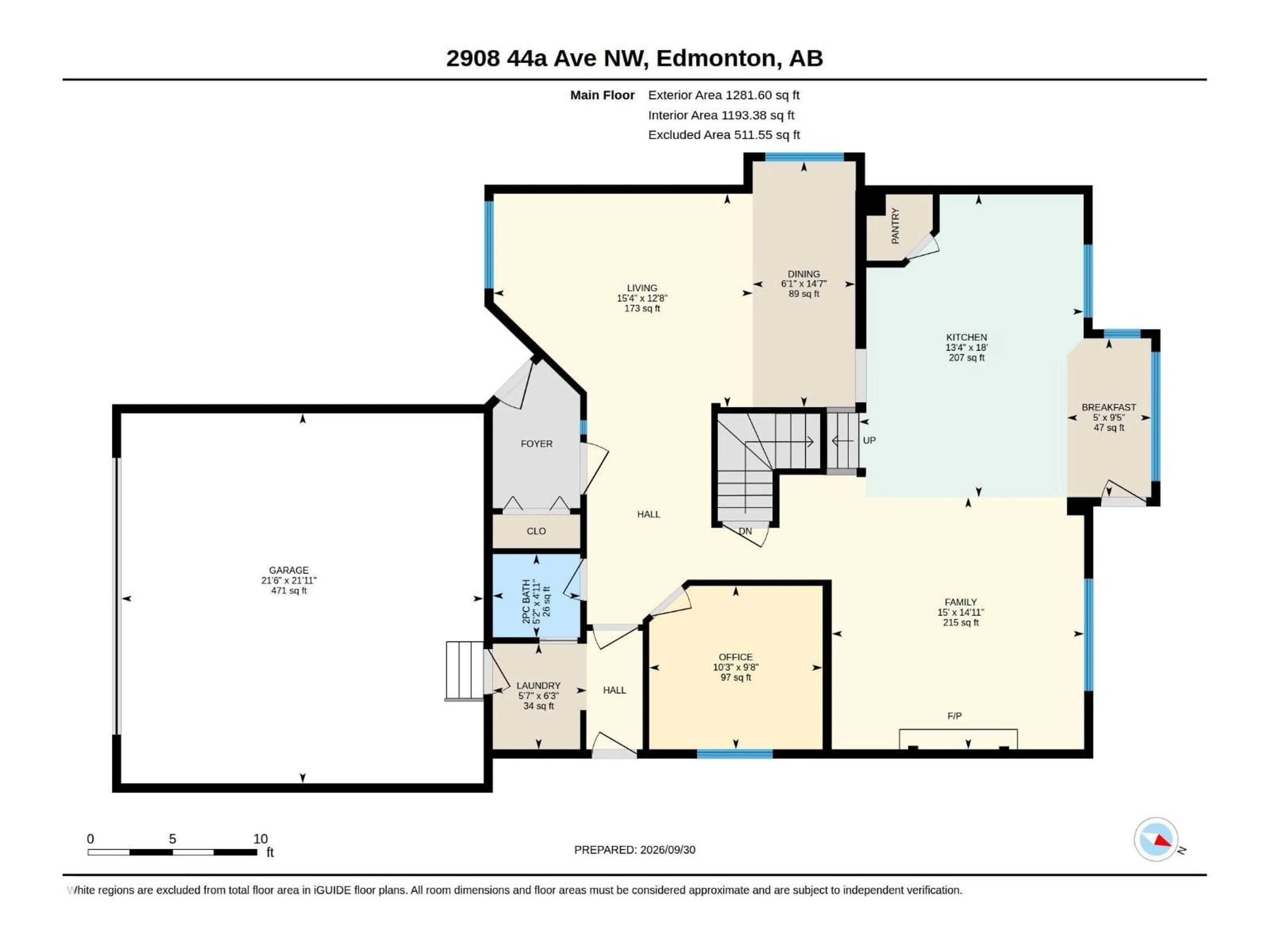 Floor plan for 2908 44A AV NW, Edmonton Alberta T6T1G9