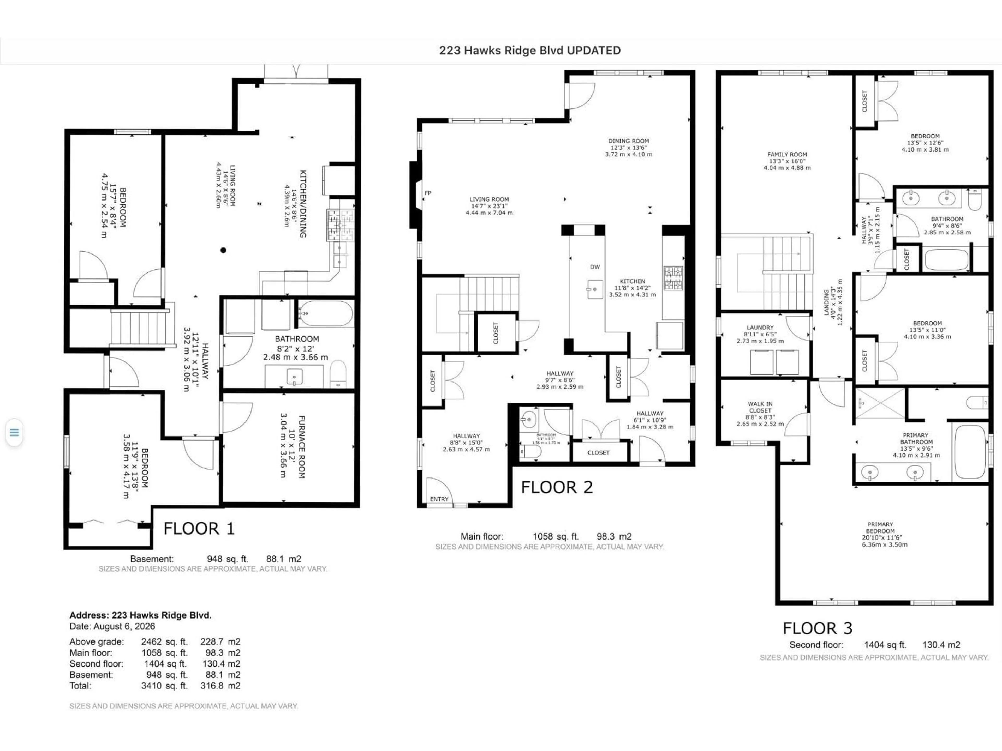 Floor plan for 223 HAWKS RIDGE BV, Edmonton Alberta T5S0M1