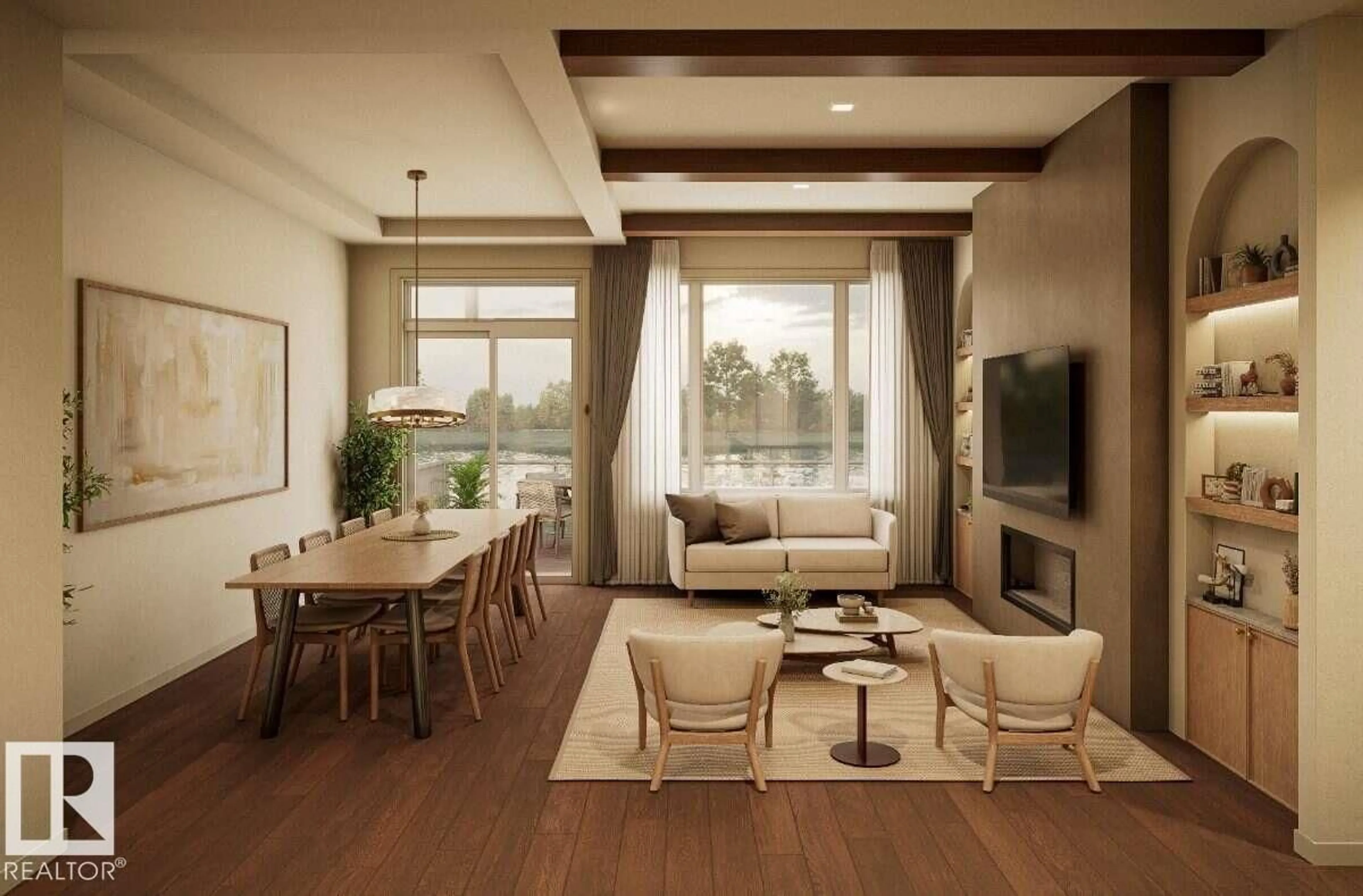 Living room with furniture, wood/laminate floor for 10252 92A, Morinville Alberta T8R2R4