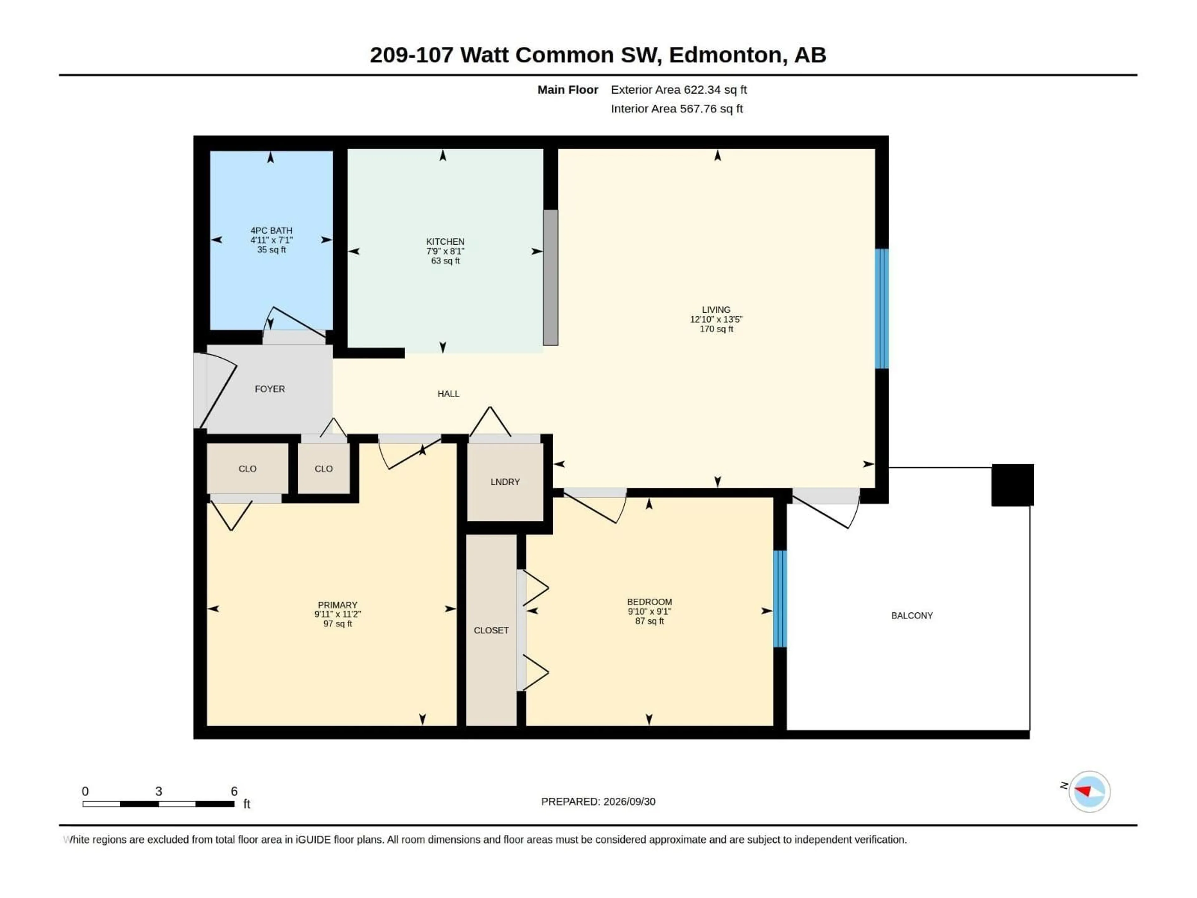 Floor plan for 209 - 107 WATT CM, Edmonton Alberta T6X2C6