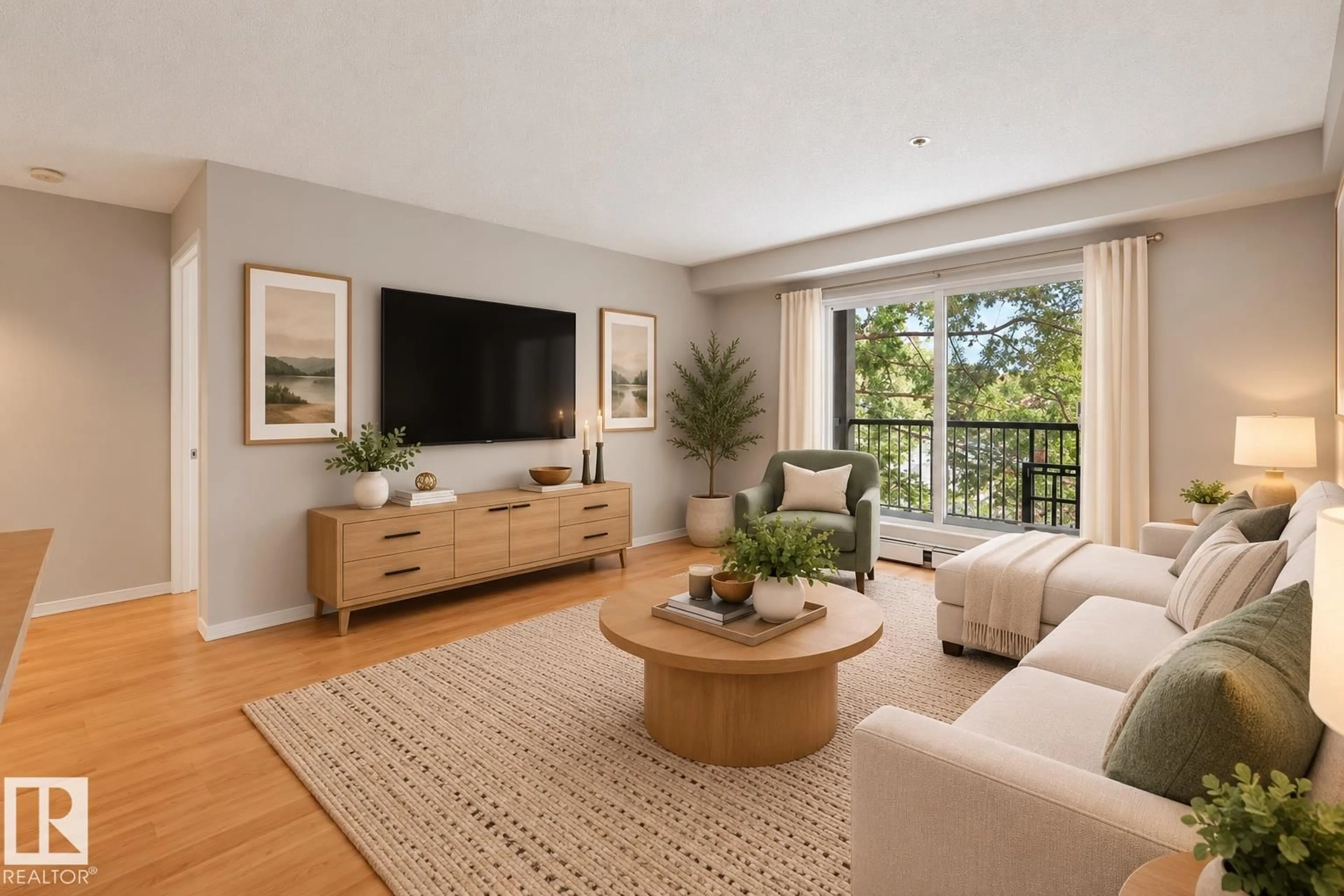 Living room with furniture, unknown for #204 - 2430 GUARDIAN RD, Edmonton Alberta T5T6X9