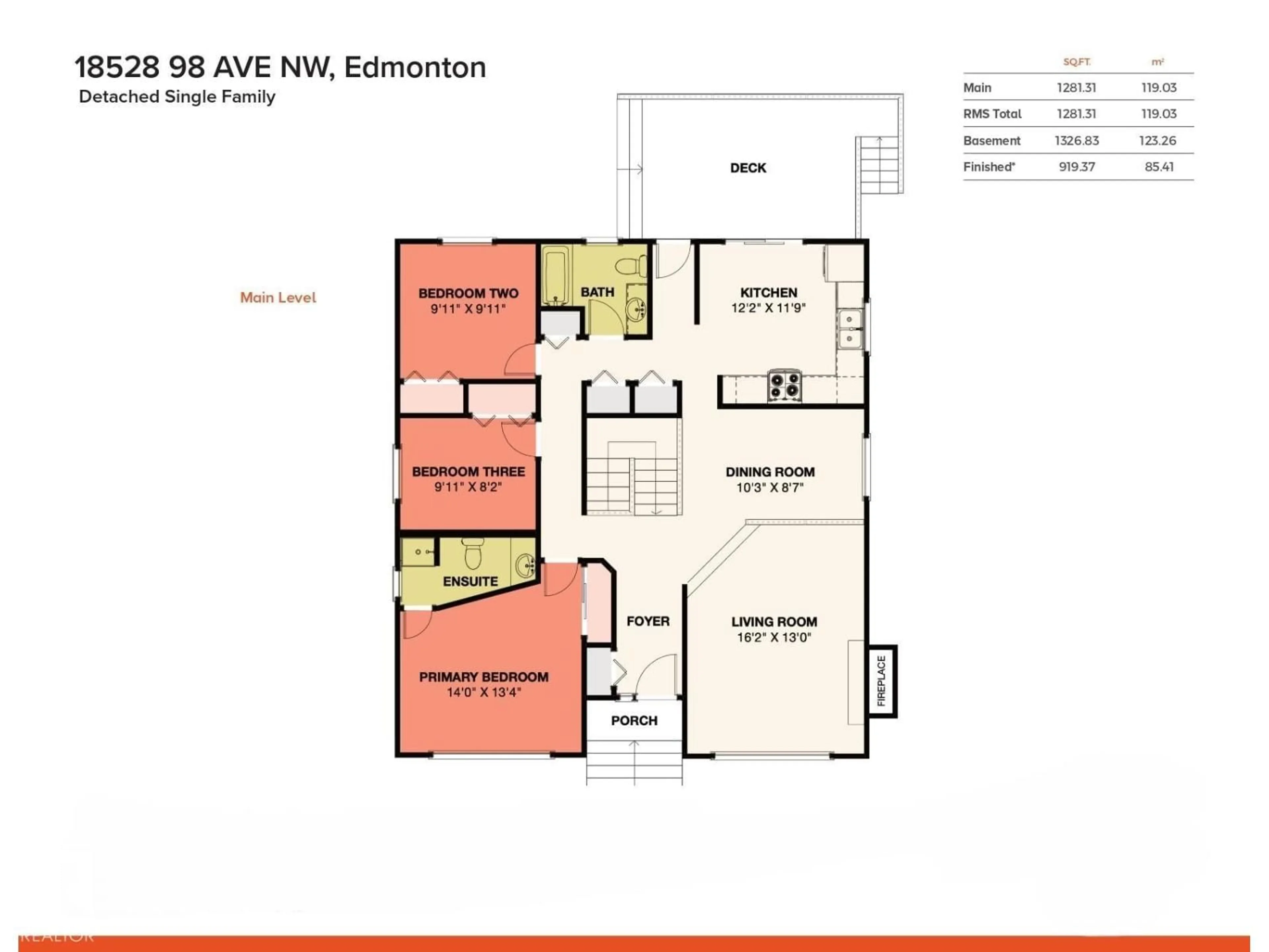 Floor plan for 18528 98 AV, Edmonton Alberta T5T3J5