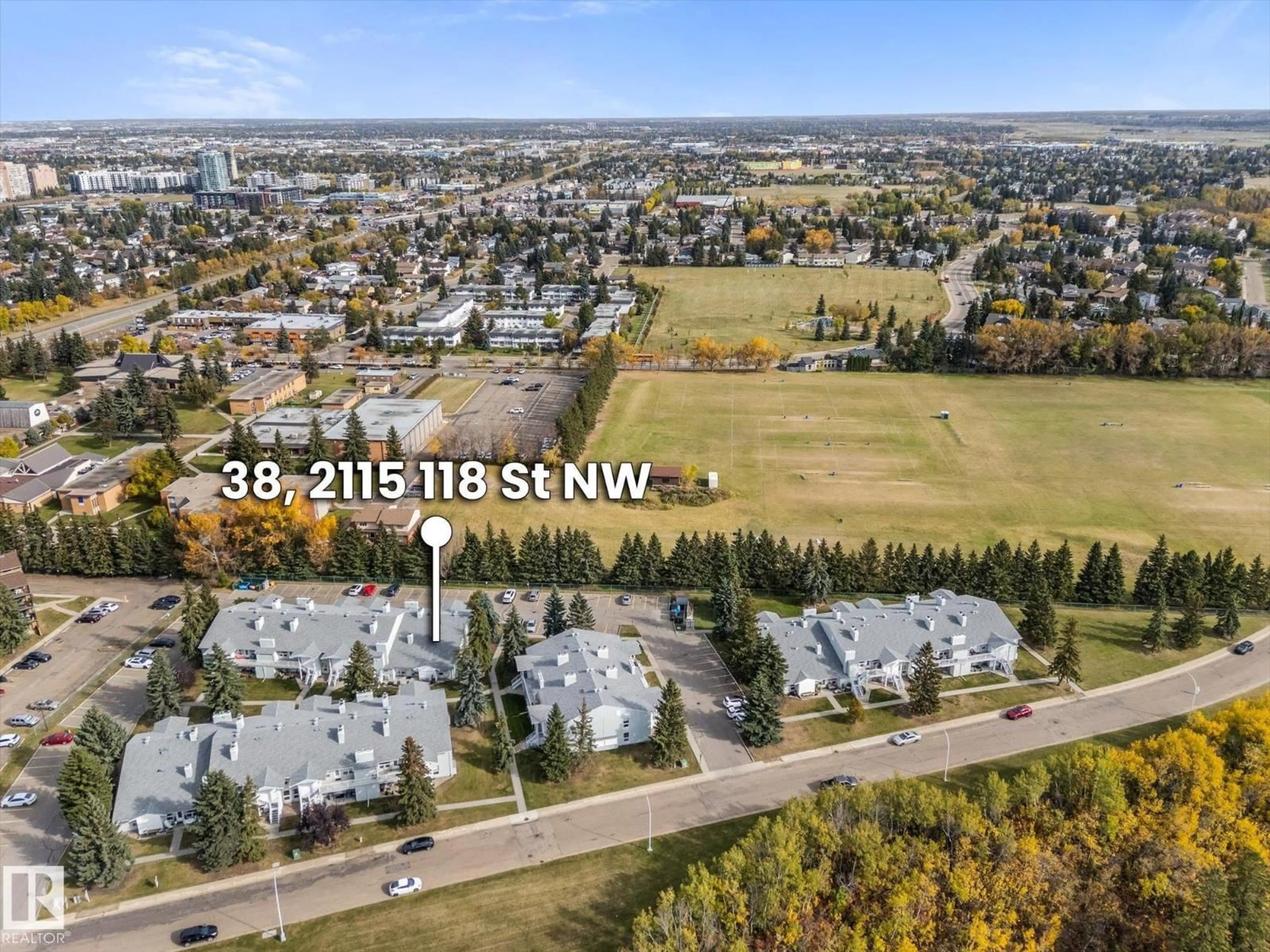 A pic from outside/outdoor area/front of a property/back of a property/a pic from drone, water/lake/river/ocean view for #38 - 2115 118 ST, Edmonton Alberta T6J5N1