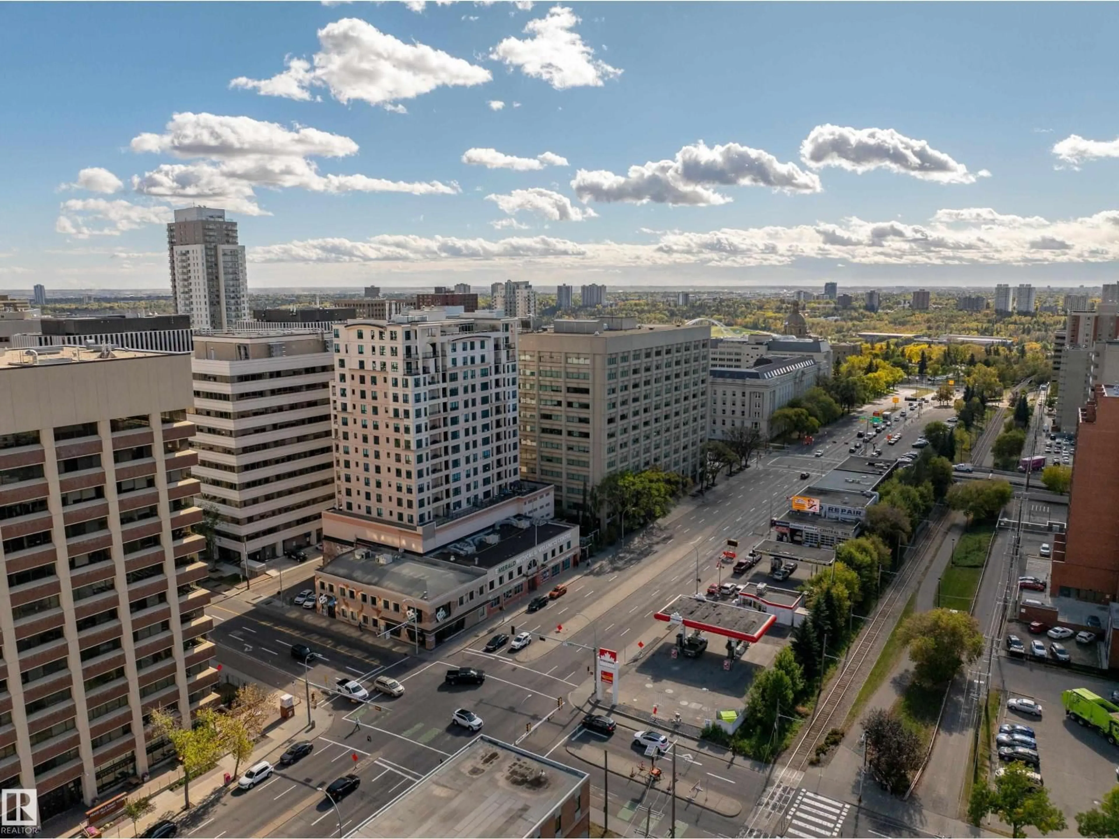 A pic from outside/outdoor area/front of a property/back of a property/a pic from drone, city buildings view from balcony for #1603 - 9939 109 ST, Edmonton Alberta T5K1H6