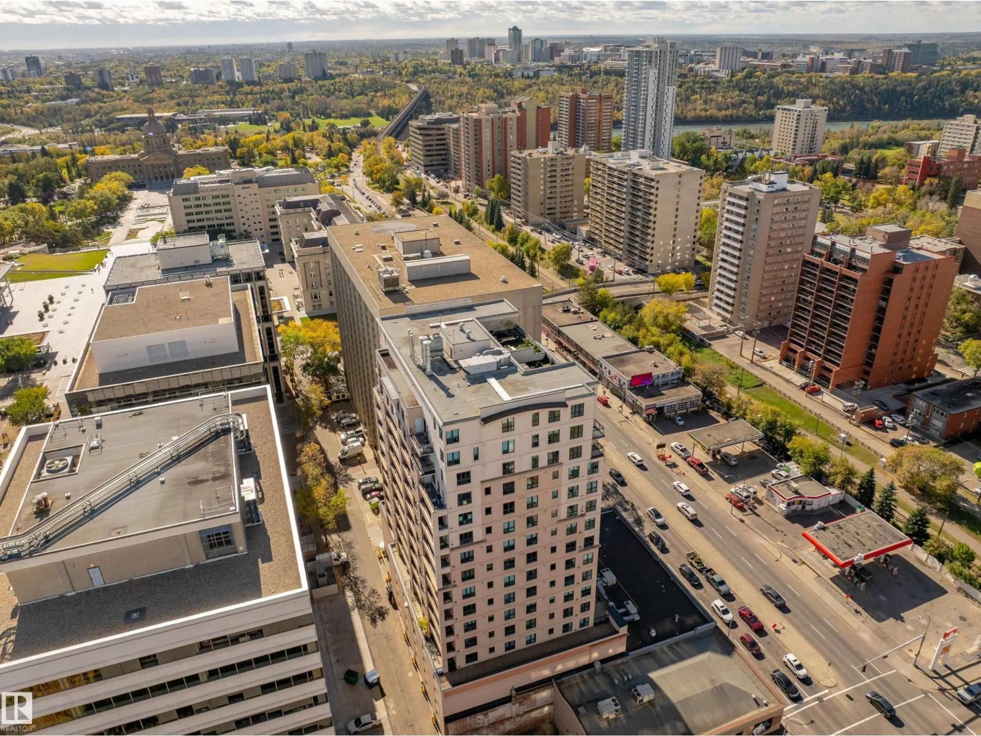 A pic from outside/outdoor area/front of a property/back of a property/a pic from drone, city buildings view from balcony for #1603 - 9939 109 ST, Edmonton Alberta T5K1H6
