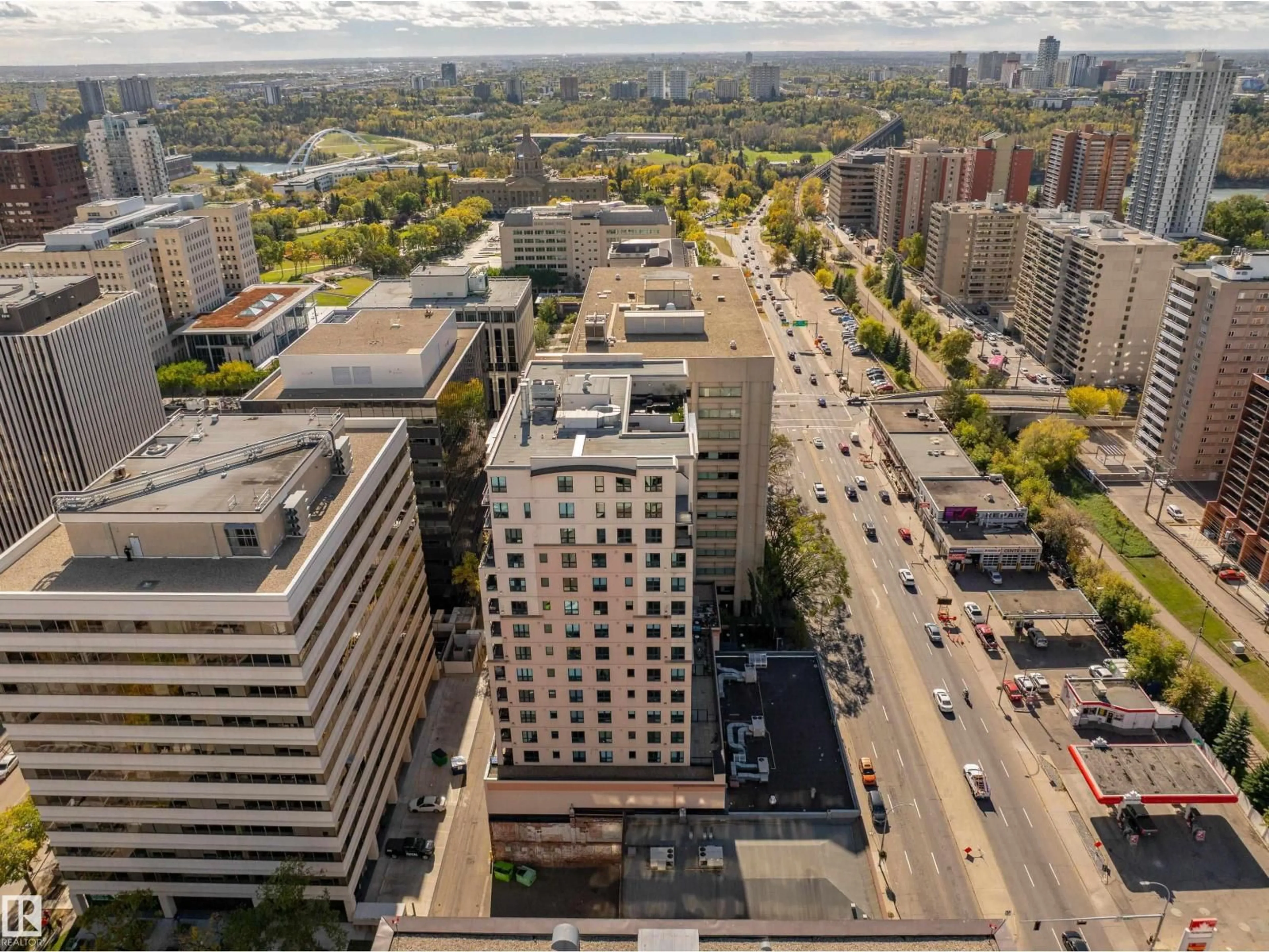 A pic from outside/outdoor area/front of a property/back of a property/a pic from drone, city buildings view from balcony for #1603 - 9939 109 ST, Edmonton Alberta T5K1H6