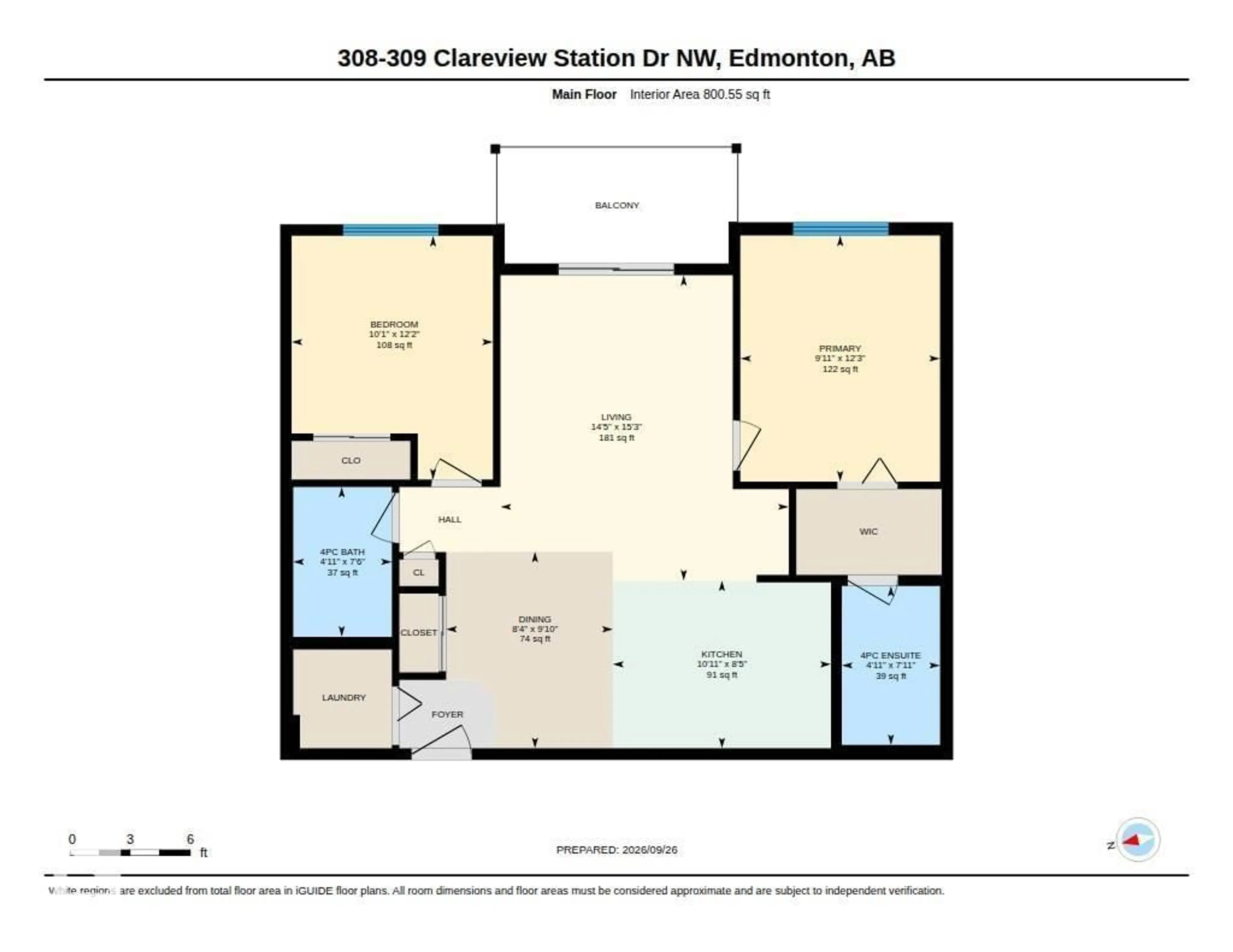 Floor plan for 309 - 308 CLAREVIEW STATION DR, Edmonton Alberta T5Y0C5