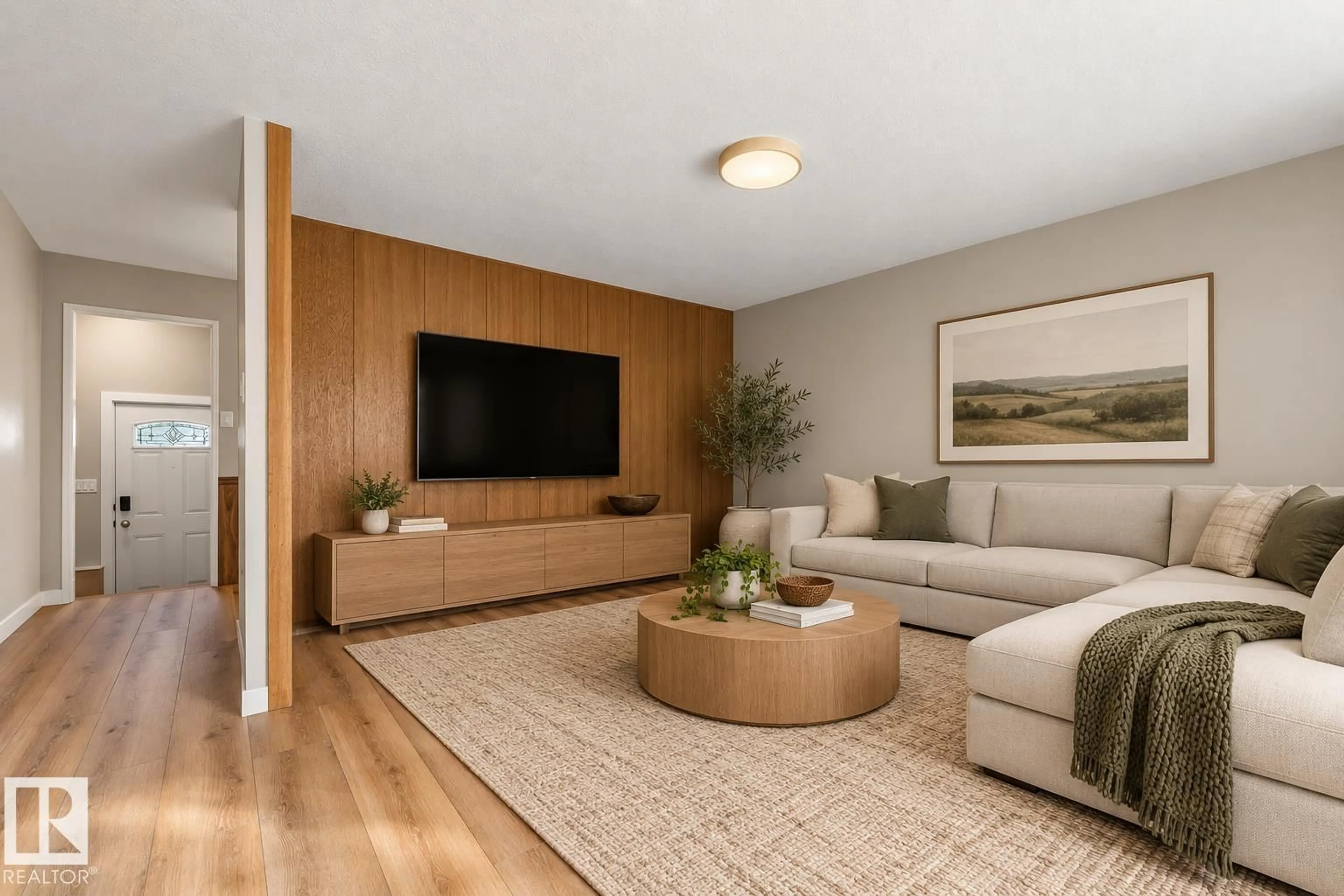 Living room with furniture, wood/laminate floor for 209 MCPHERSON AV, Spruce Grove Alberta T7X2J3