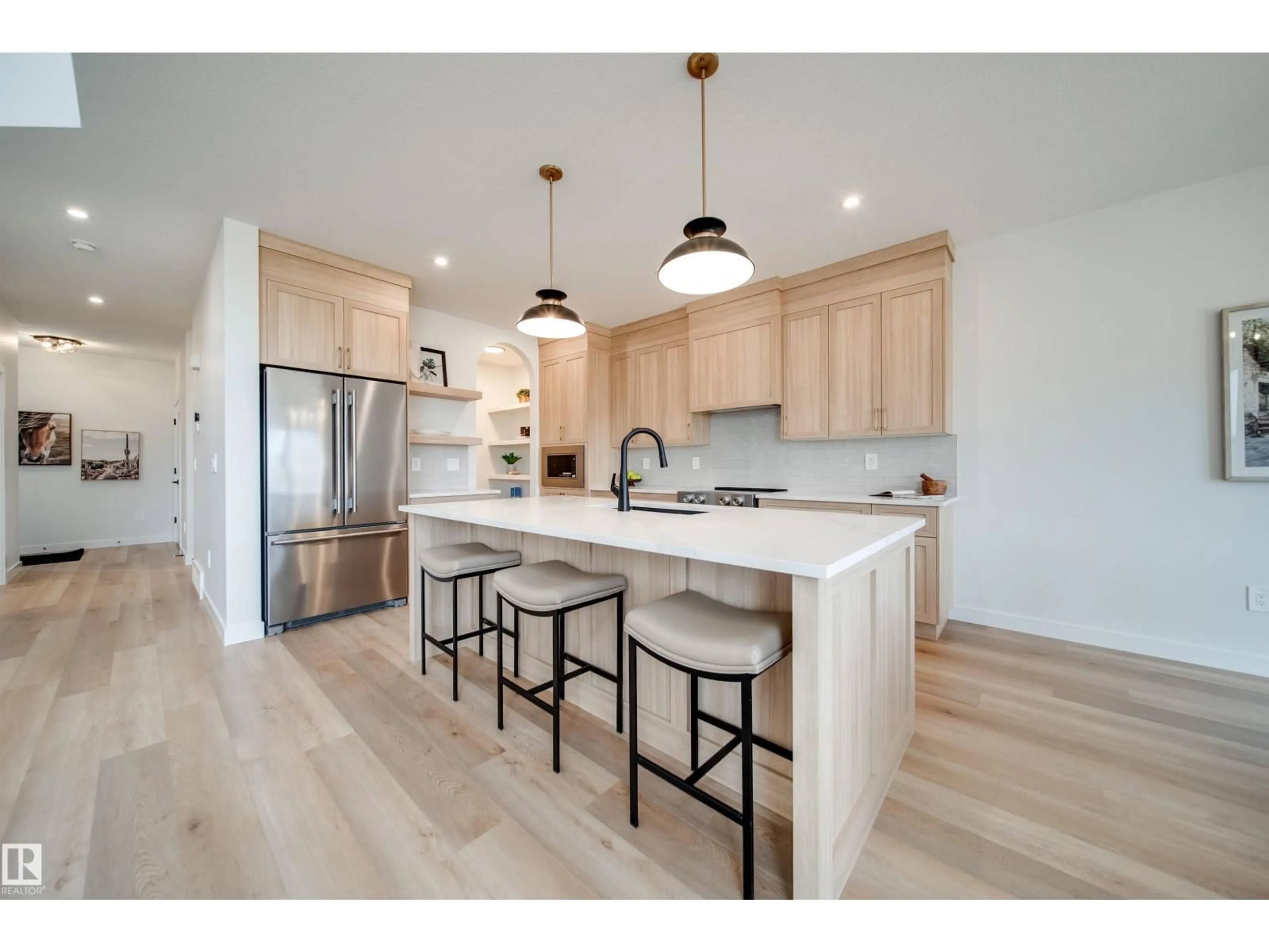 Open concept kitchen, wood/laminate floor for 63 CHARTRES CL, St. Albert Alberta T8T2E1